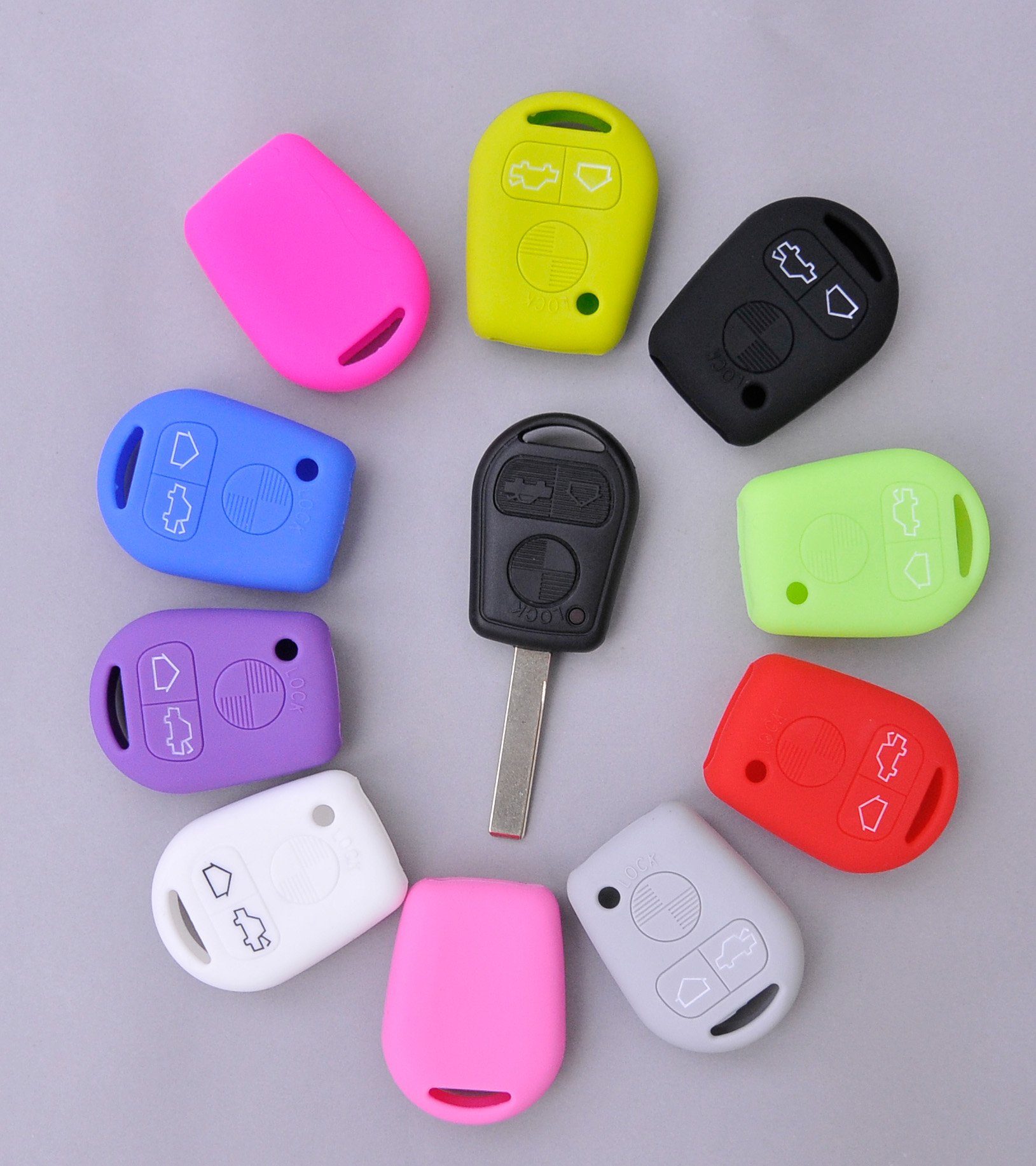 mt-key Schlüsseltasche Autoschlüssel Softcase Silikon Schutzhülle Rot, BMW E36 E39 E34 E38 3er 5er 7er E32 8er E31 3 Tasten Fernbedienung – Bild 2 von 3