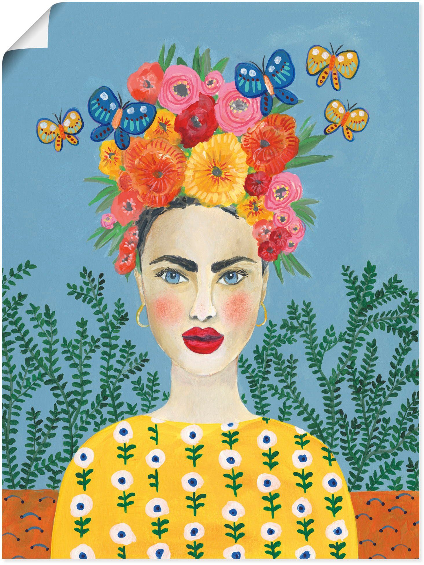 Leinwandbild, Poster St), (1 versch. Bilder von Wandbild in I, Frida-Kopfschmuck als Größen Artland oder Wandaufkleber Alubild, Frauen