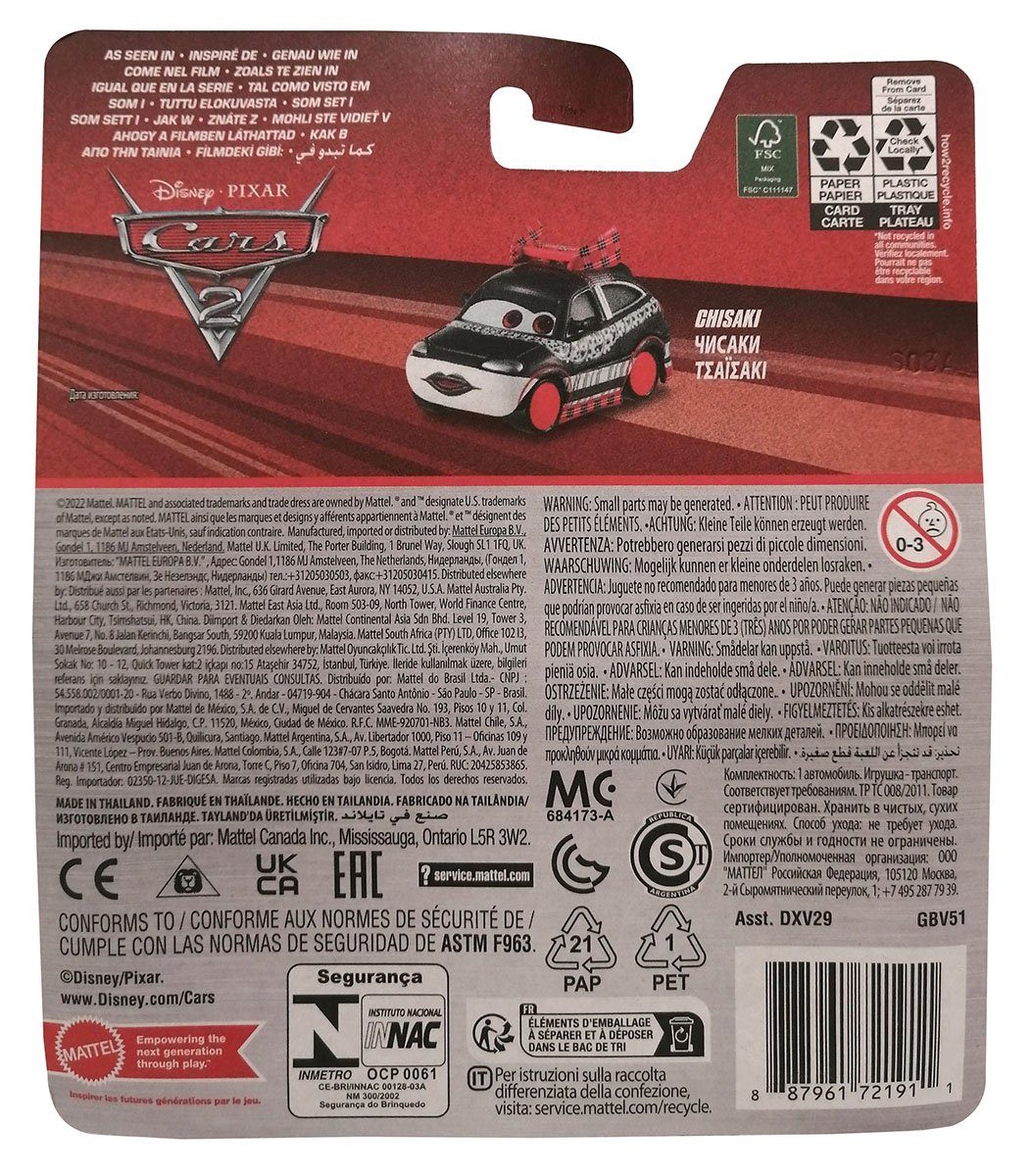 Mattel® Spielzeug-Auto Mattel GBV51 Disney Pixar Cars Chisaki Tokio Schwarz Weiß Rot Spielzeu