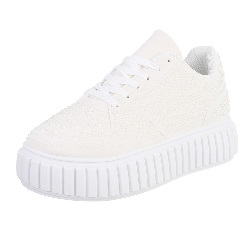 Ital-Design Modischer Sneaker mit Glitzerdetails für Damen Sneaker (91116903) Flach Sneakers Low in Weiß
