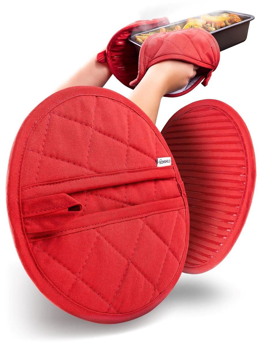 Wohnheld Topflappen Topflappen & Ofenhandschuhe 2er Set hitzebeständig 250° C, (Rund, bestehend aus 2x Ofenhandschuh), hitzebeständig perfekter Schutz einzigartiges Design