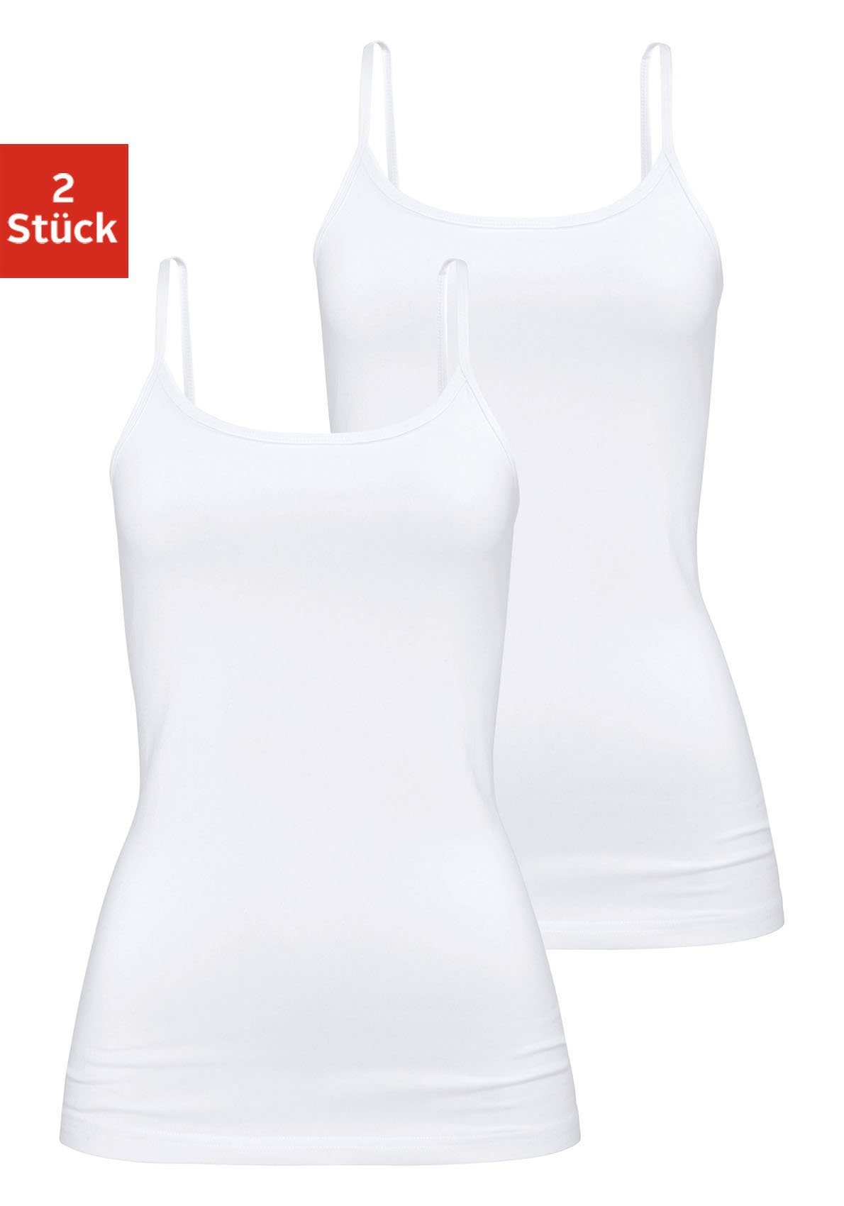 aus Baumwoll-Qualität, H.I.S Spaghettiträger-Top, elastischer (2er-Pack) Unterziehshirt weiß Unterhemd