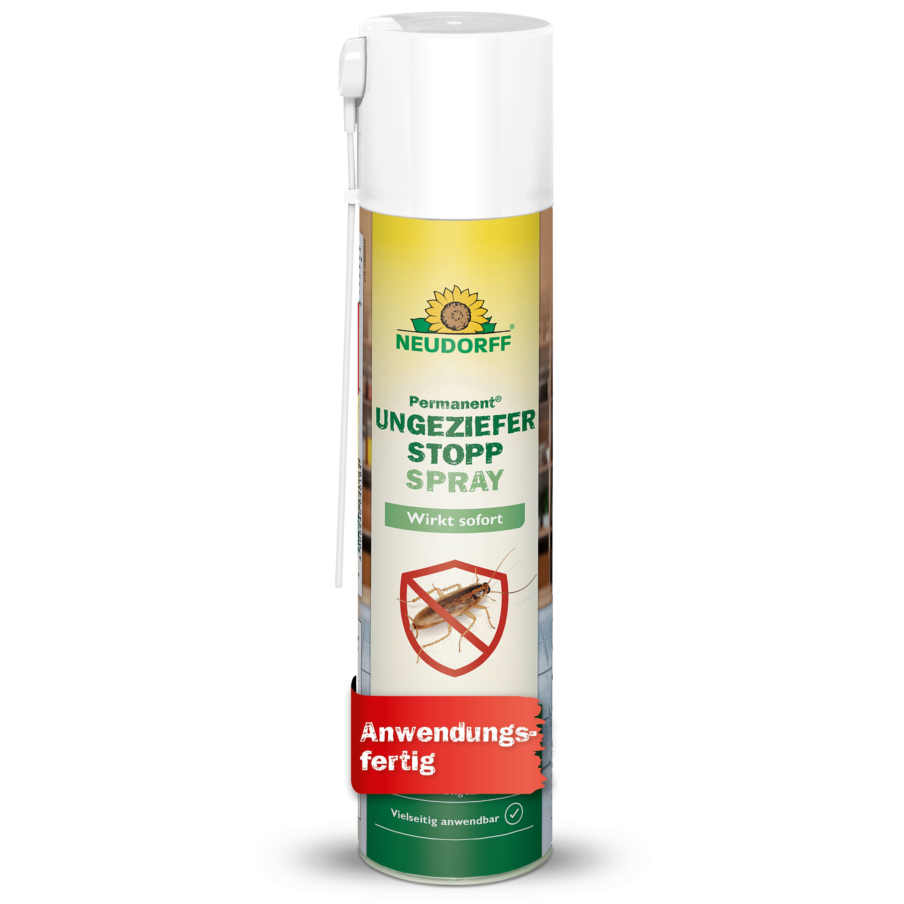 Neudorff Insektenspray Permanent UngezieferStopp Spray, 300 ml, Anwendungsfertiges Ungezieferspray mit Sprühröhrchen, Mit Pyrethrum & Geraniol gegen kriechende & fliegende Insekten, Mit Sprühröhrchen zur gezielten Behandlung von Ritzen & Fugen