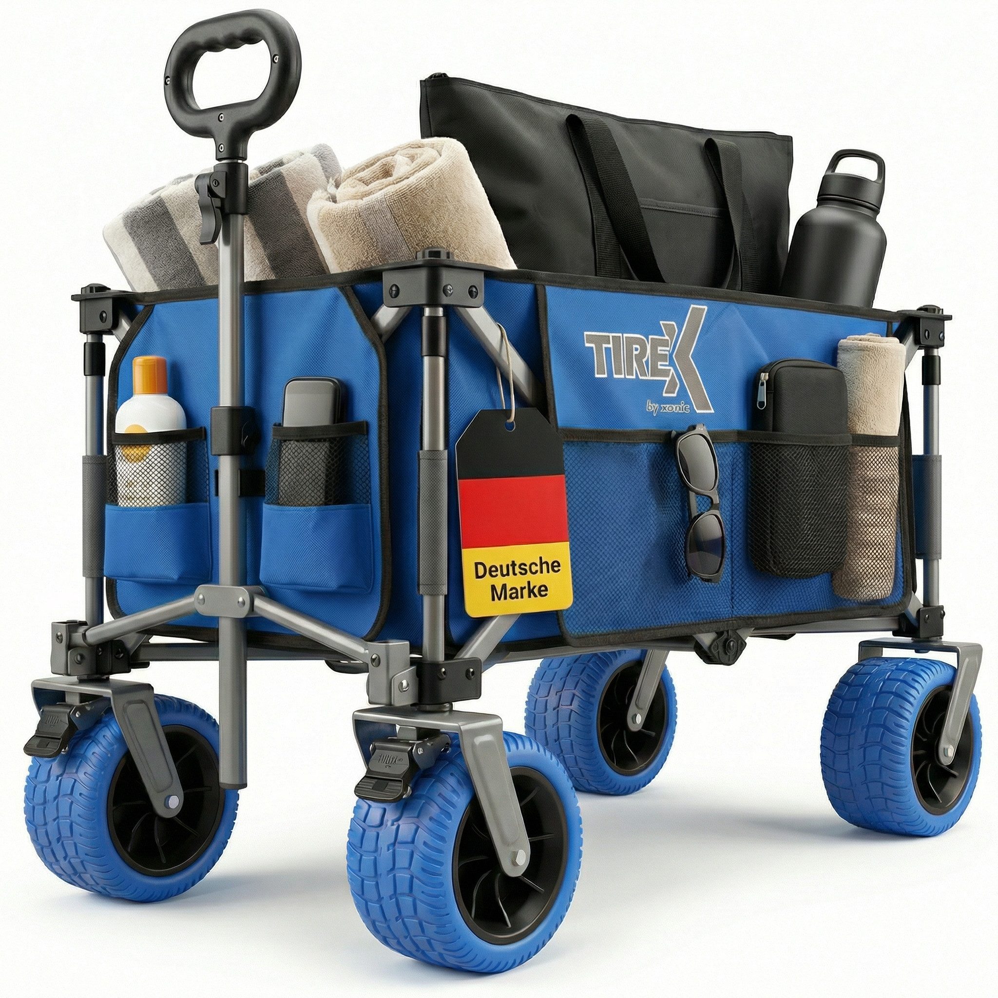 Xonic Bollerwagen TIREX by xonic® Bollerwagen Faltbar PU XL Rädern Fußbremse (Blau)
