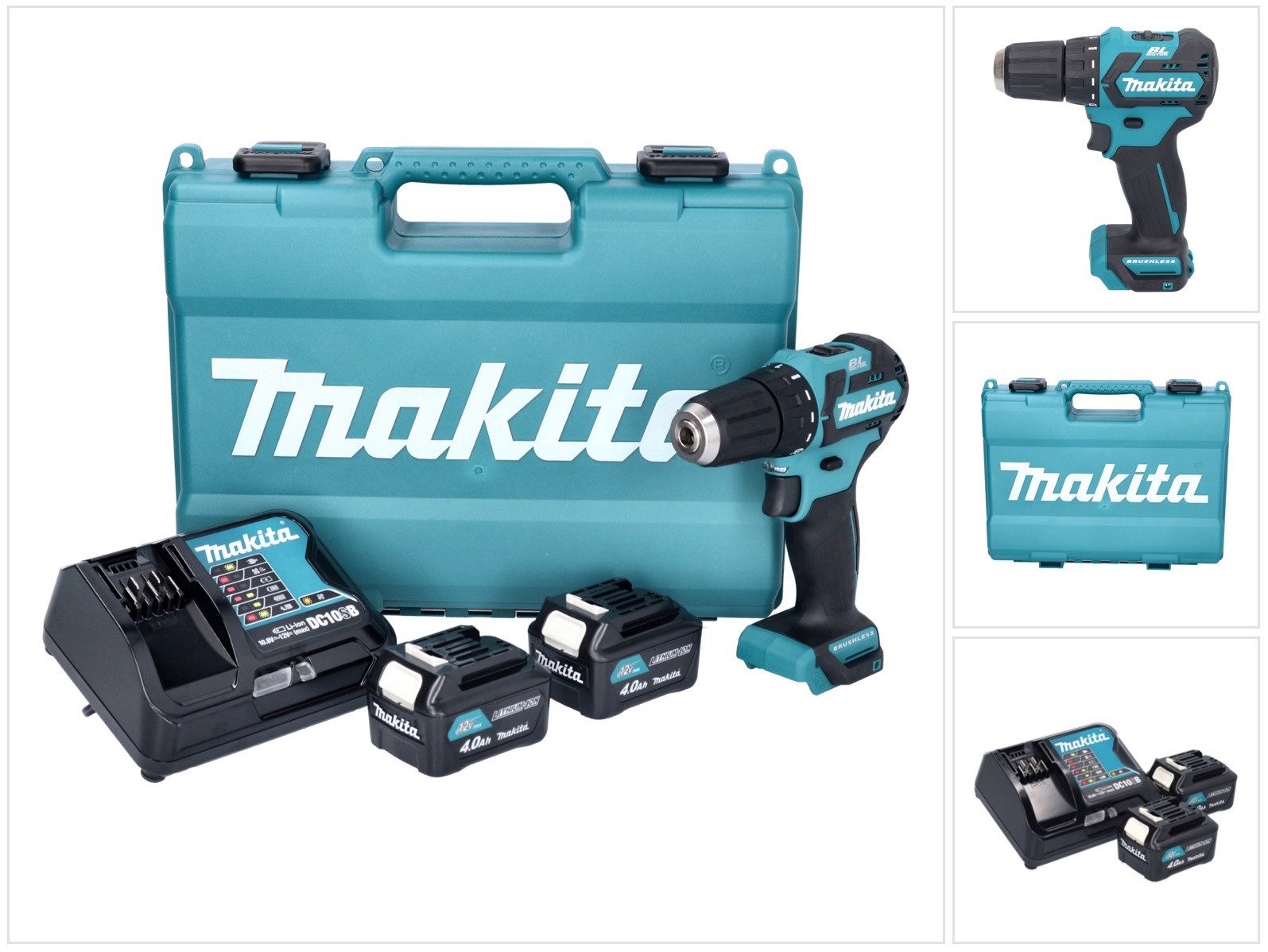 Makita Säulenbohrmaschine DF 332 DSME Akku Bohrschrauber 12 V 35 Nm Brushless + 2x Akku 4,0 Ah