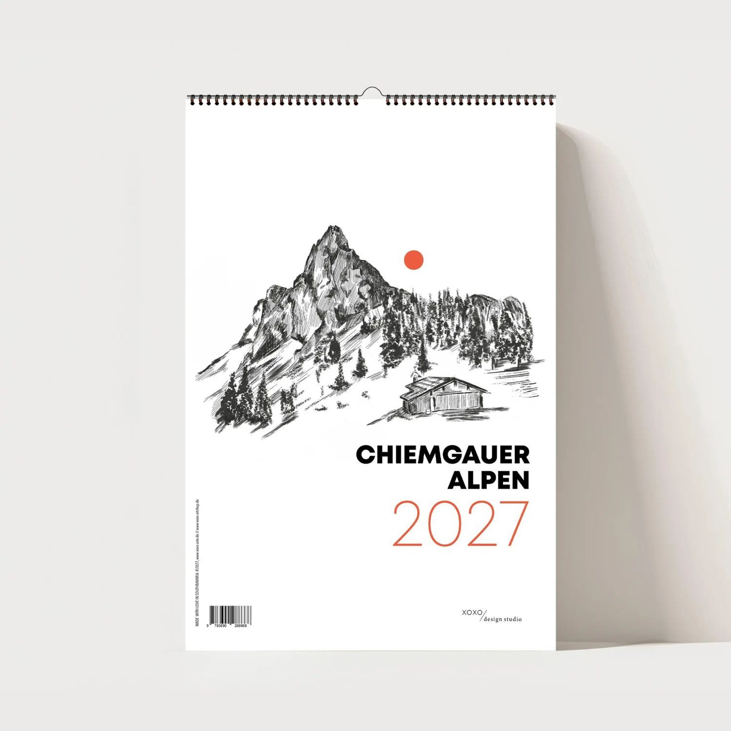 Nova Wandkalender Chiemgauer Alpen, Design Wandkalender 2027, Monatskalender, A4