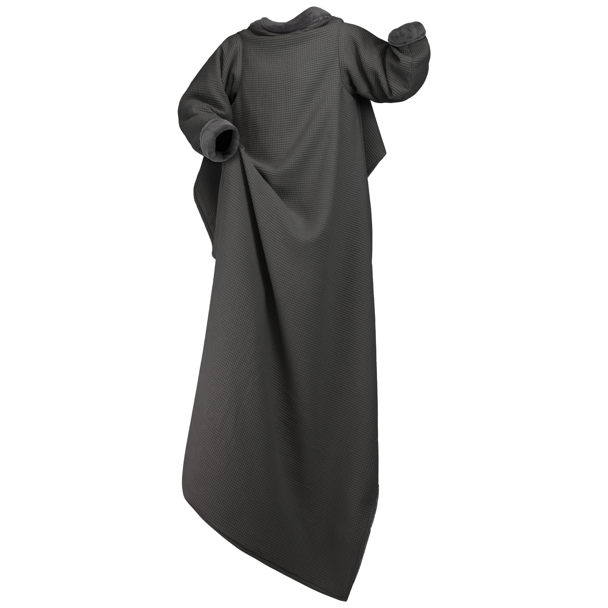 Wohndecke Decke mit Ärmeln, flauschige Fleecedecke, blanketino, handgefertigte Kuscheldecke in Vulkangrau & Strahlgrau