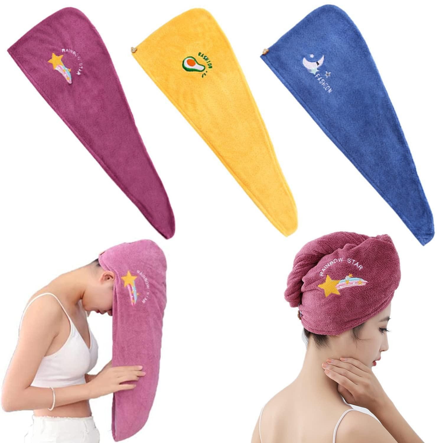 LuxusKollektion Turban-Handtuch Haarturban mit Knopf 3er-Set Lila/Dunkelblau/Gelb, (3-St)