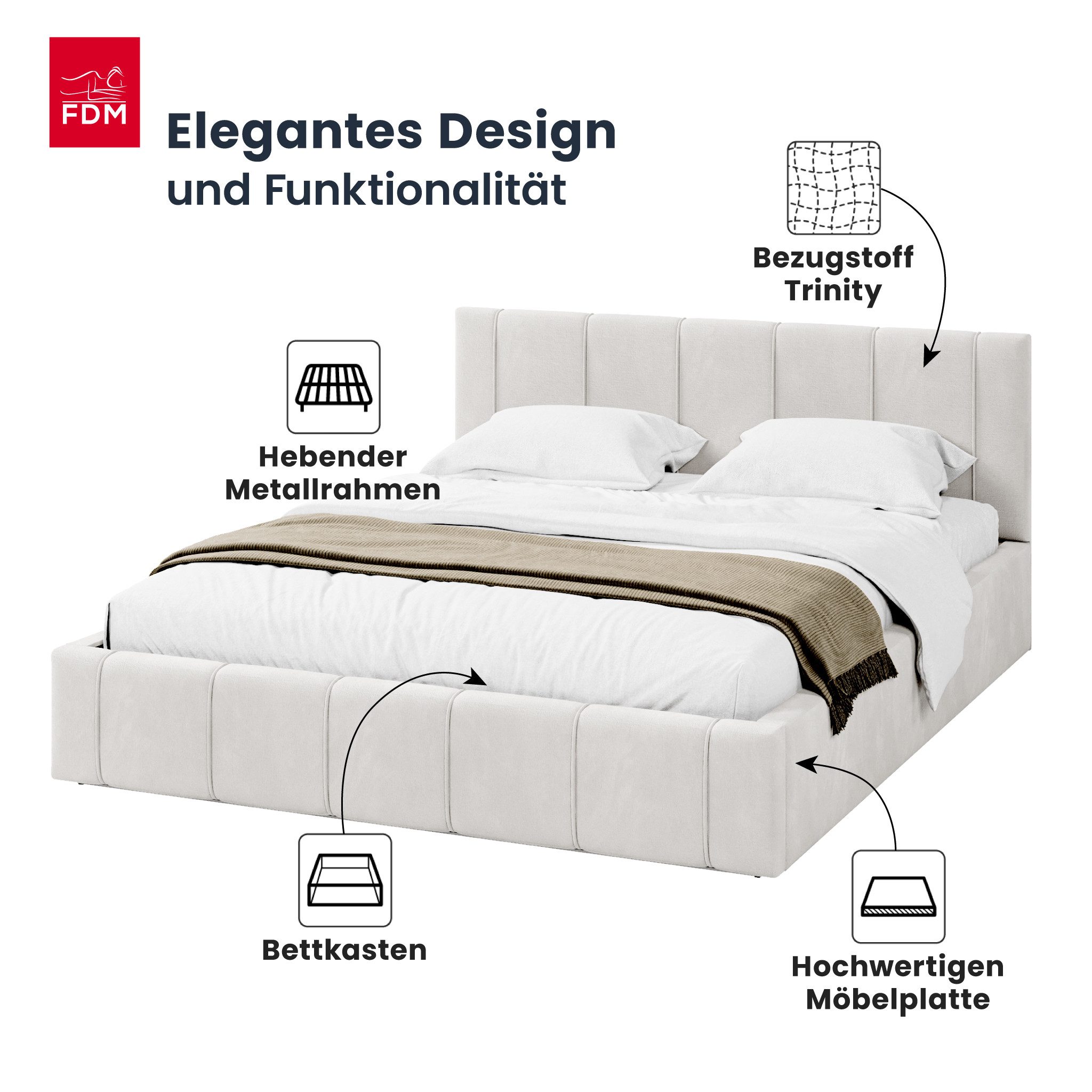 FDM Polsterbett FLORIDA Bettgestell 90x200, 120x200, günstig online kaufen