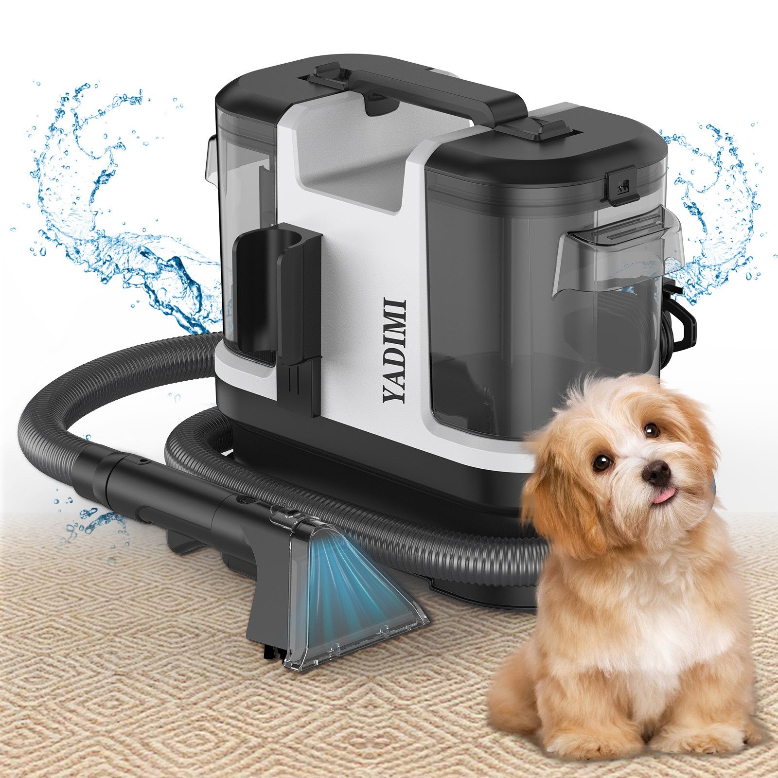 YADIMI Teppichreinigungsgerät V6, Teppichreiniger Waschsauger mit 18KPa Saugkraft, 450 W, beutellos, für Sofas, Teppiche und Haustierunterlagen
