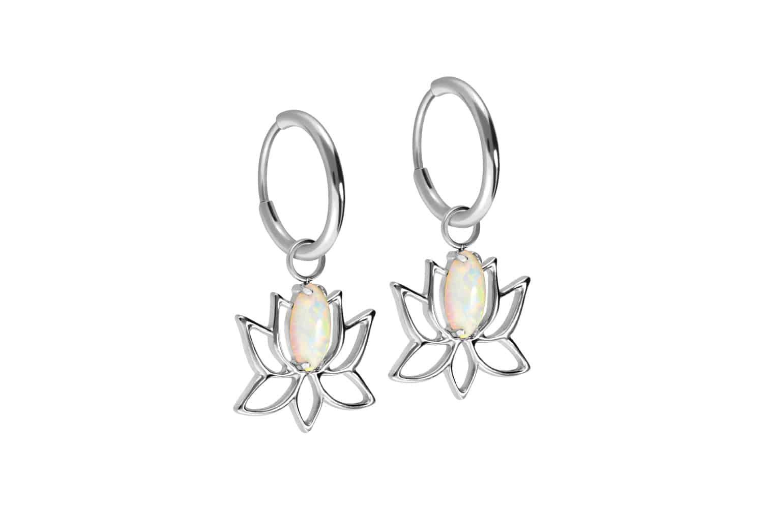 Paar Creolen Titan Ohrclicker Creolen LOTUSBLÜTE + SYNTHETISCHER OPAL