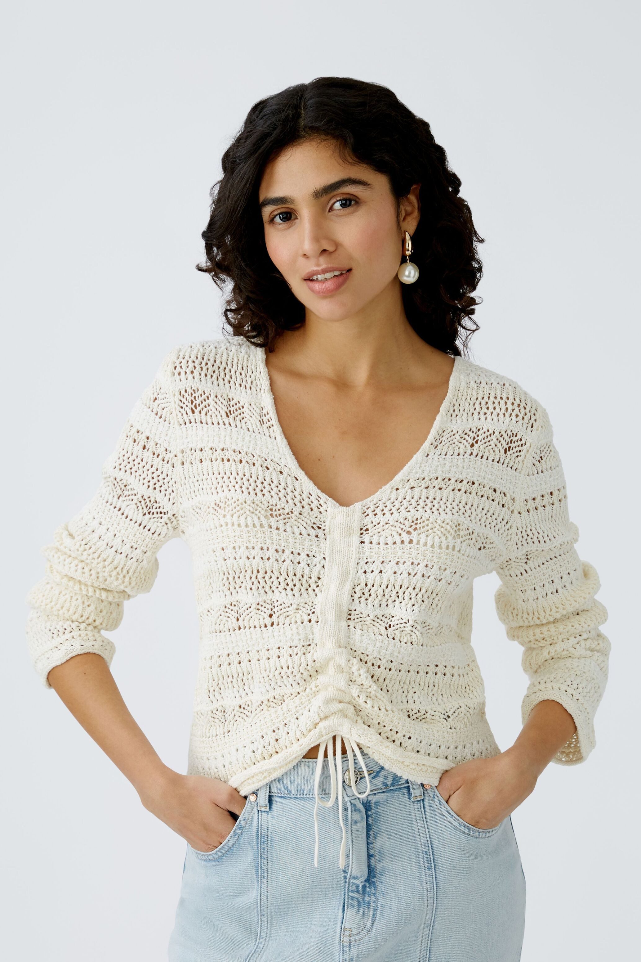Oui V-Ausschnitt-Pullover Pullover Baumwollmischung günstig online kaufen