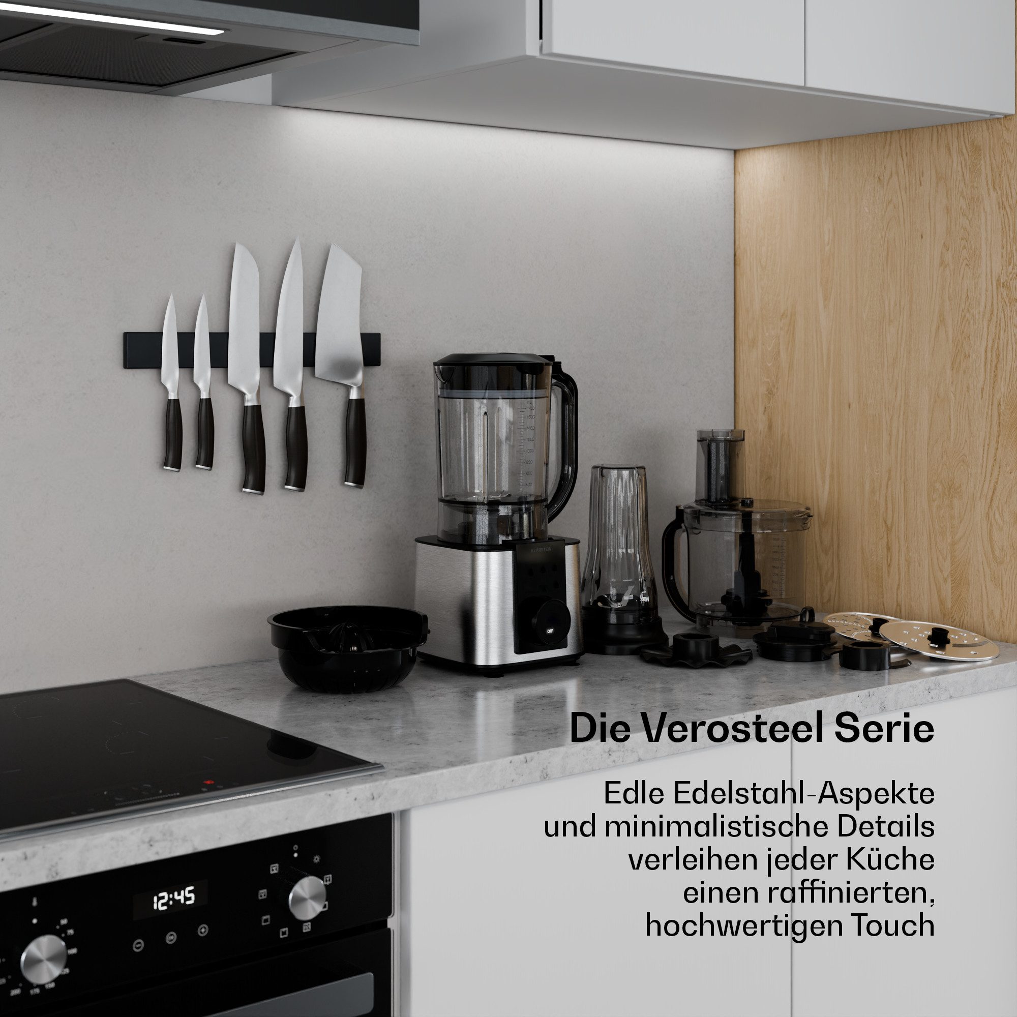 Klarstein Küchenmaschine Verosteel Küchenmaschine + Mixer 1200W 2L+1,75L 10 Stufen 6 Programme, 1200 W, Standmixer Mixer mit Mixbehälter Touch & 6 Programmen – Bild 2 von 5