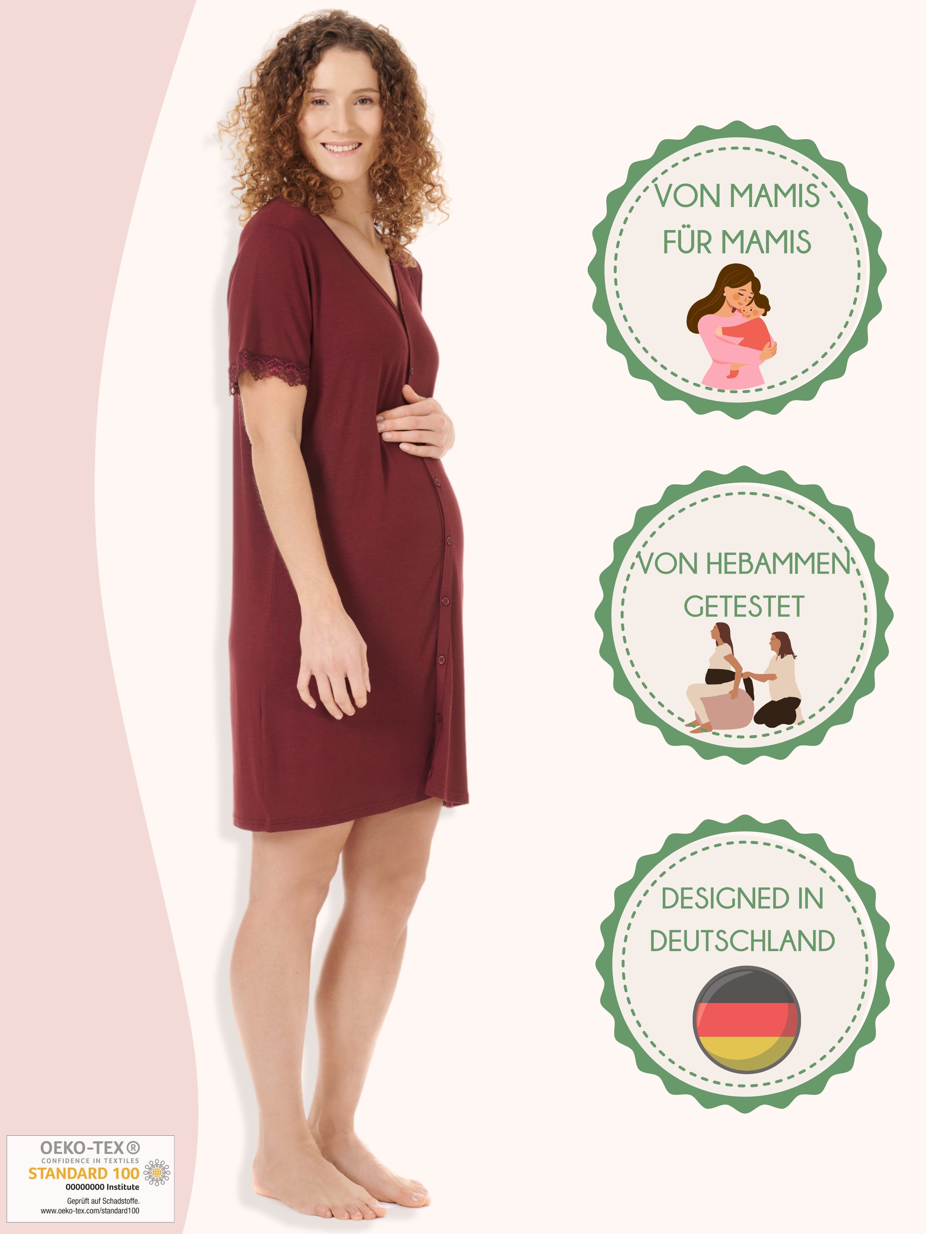 Herzmutter Umstandsnachthemd Stillnachthemd - Knopfleiste - Wochenbett-Geburt Schwangerschaftsnachtkleid