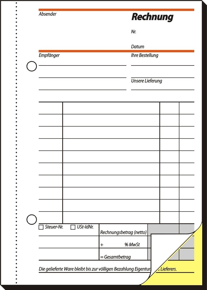 Formularblock Formularbuch Rechnung A6 hoch selbstdurchschreibend VE=2x40 Blatt