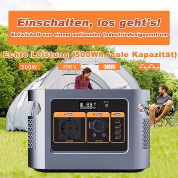 Fine Life Pro Stromerzeuger Solar Stromerzeuger 500Wh notstromaggregat Batterie, 0,50 in kW, (Set, 1-tlg., Mobile Energiespeicher für Wohnmobilreisen Camping), Bequem und leicht,Ausgangsleistung,500Wh