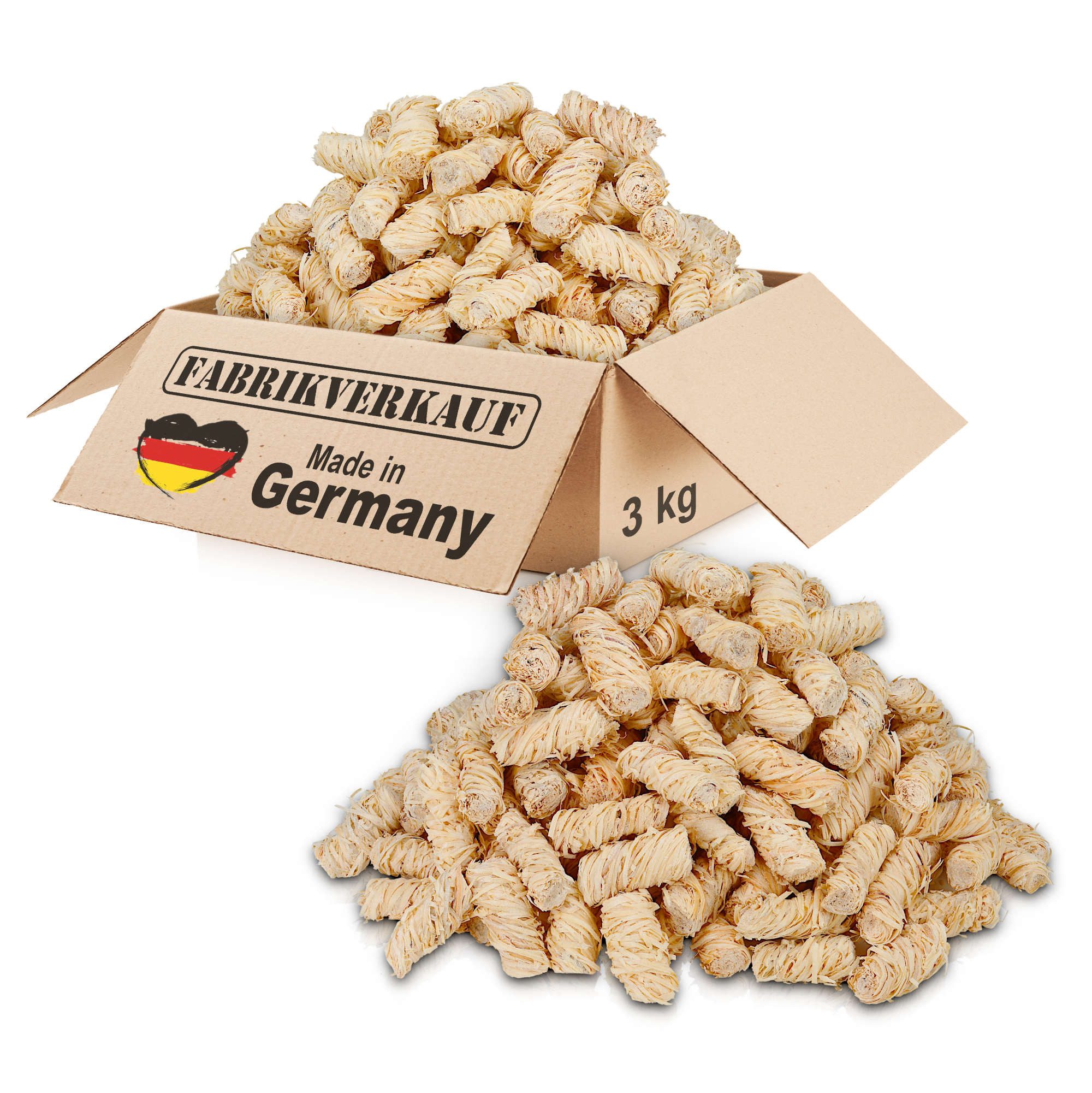 Fabrikverkauf Grillanzünder FABRIKVERKAUF Öko-Anzündwolle, Kaminanzünder, Grillanzünder, 3 kg, NACHHALTIGKEIT 100% - Holz aus nachhaltigen Quellen