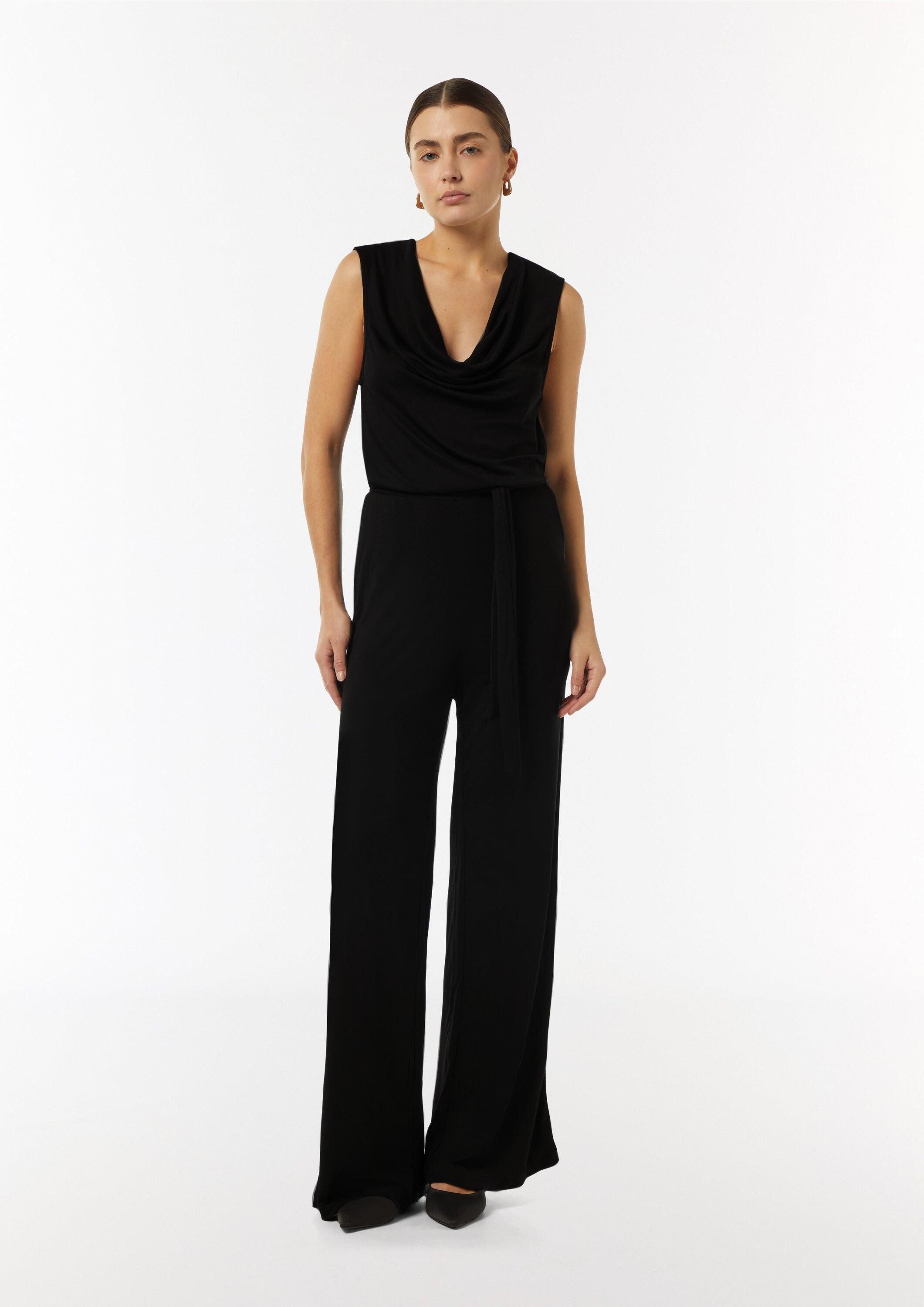 comma Jumpsuit Overall Jersey-Jumpsuit mit Wasserfall-Ausschnitt