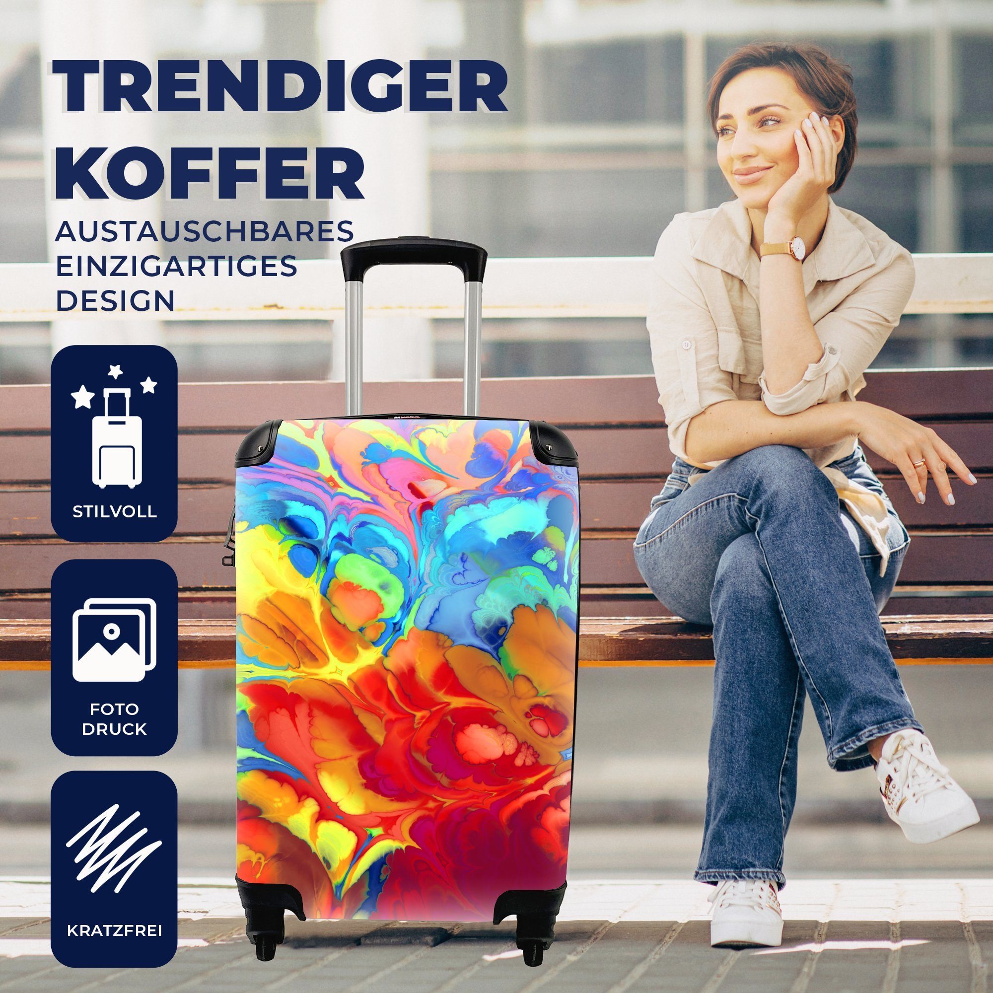 MuchoWow Handgepäckkoffer Regenbogenfarben beigemischt, 4 Ferien, Reisekoffer Reisetasche für Handgepäck Trolley, Rollen, rollen, mit