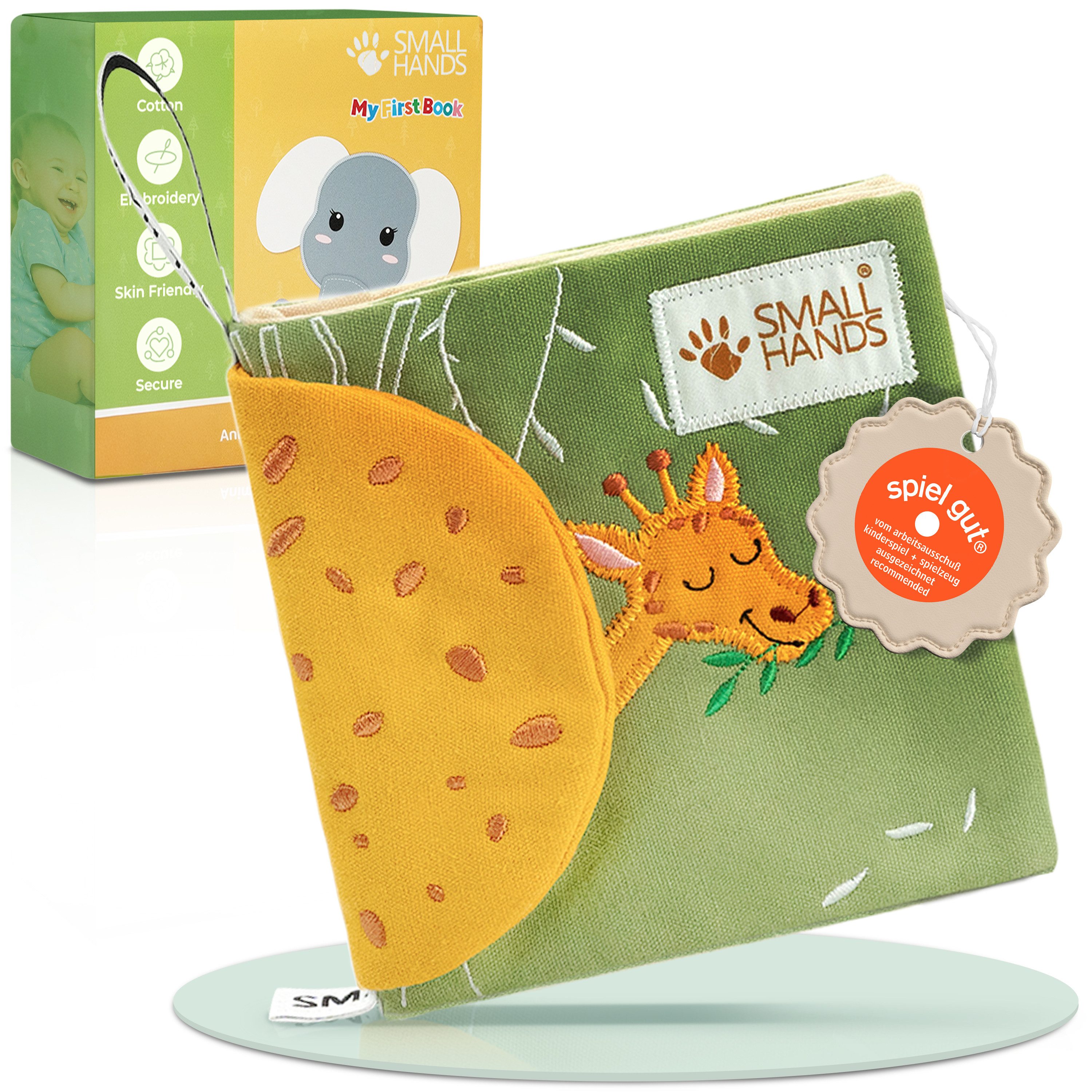 My First Book Stoffbuch Small Hands, Baby Fühlbuch, 0-12 Monate, Baby Spielzeug, Fühlbuch Stoffbuch waschbar, Montessori ab 0 Monate