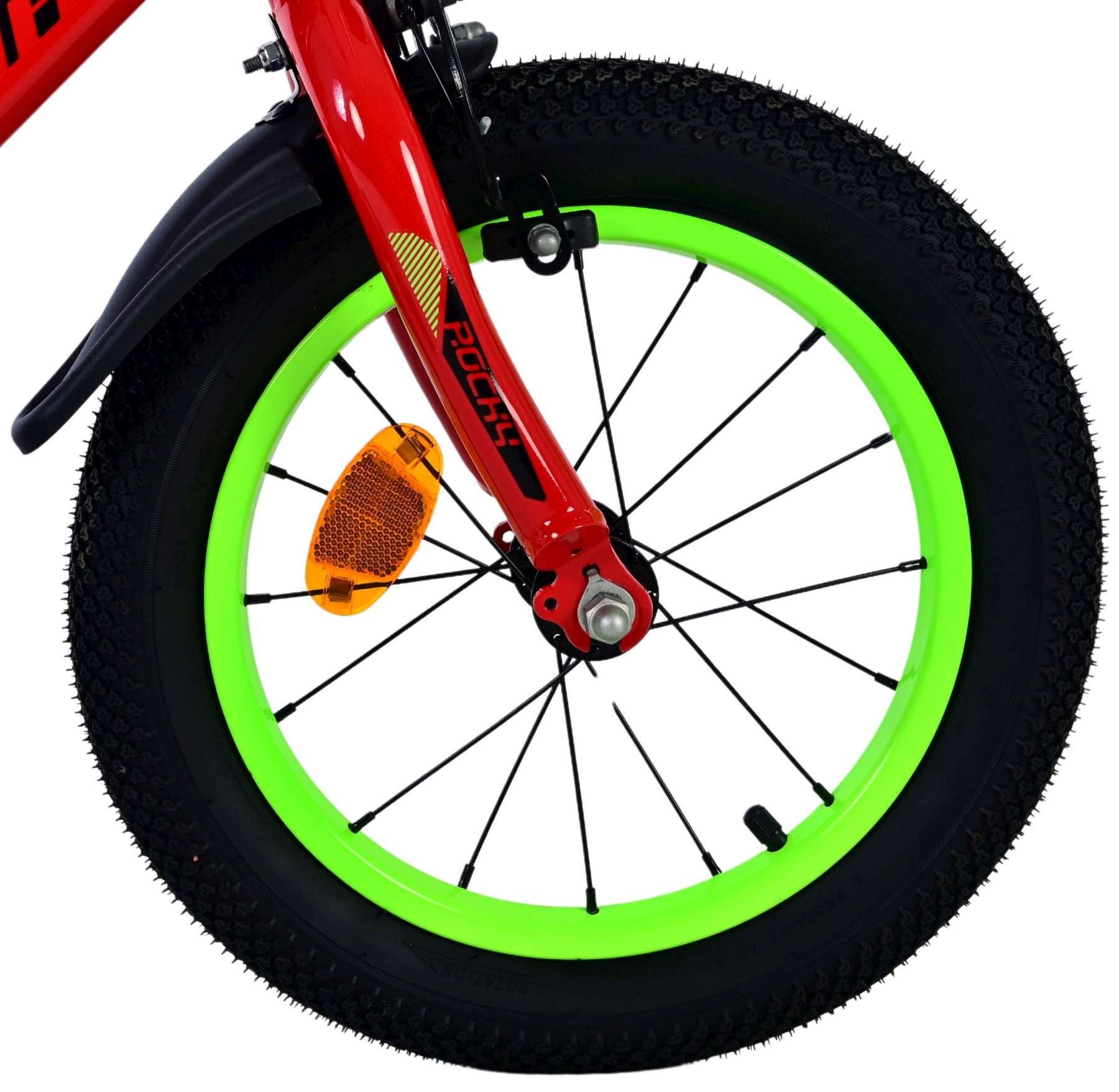 Volare Kinderfahrrad Rocky Jungen 14 Zoll Rot – Handbremse, Rücktritt, Stützräder