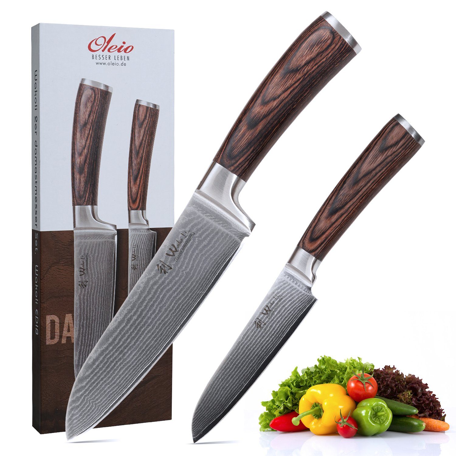 Wakoli Messer-Set EDIB Santoku Set I 12 und 17cm Damast-Klingen I Pakkaholzgriff