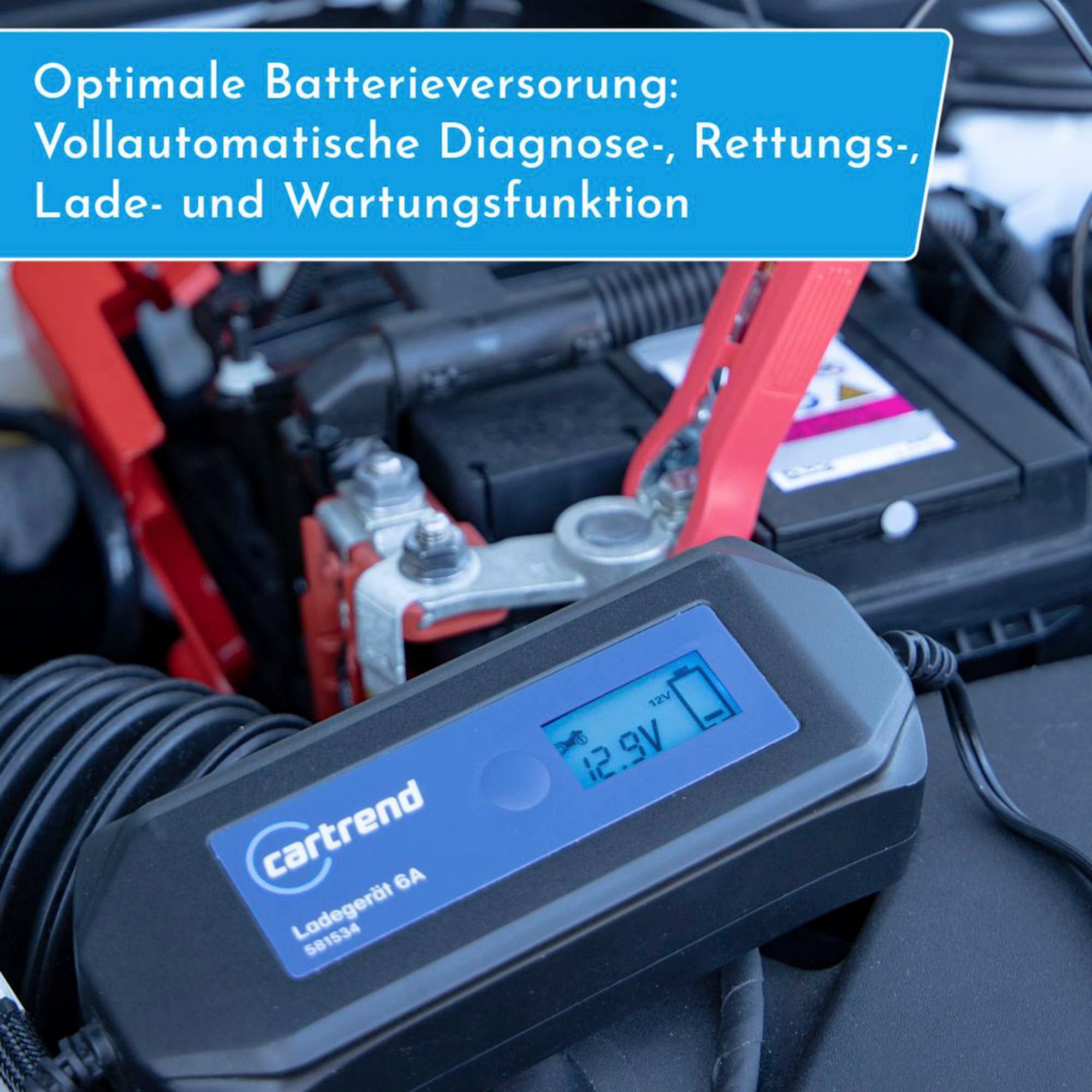 Cartrend Batterieladegerät DP6.1 mit Mikroprozessor-Technologie 6V/12V, 6A Autobatterie-Ladegerät