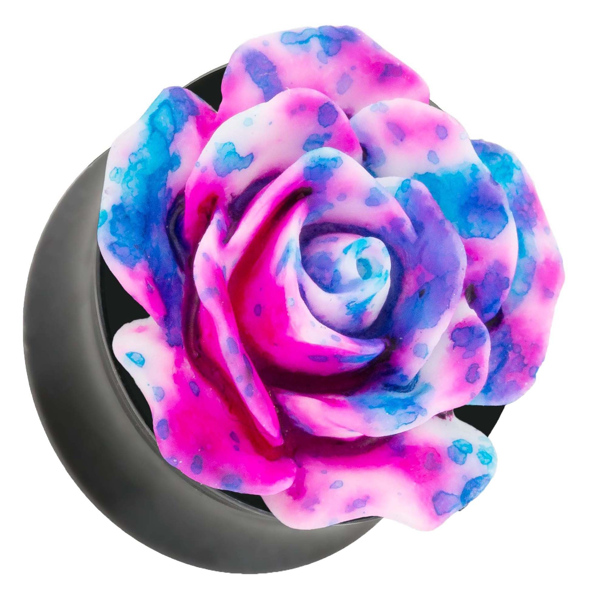 Taffstyle Plug Piercing Ohrpiercing Rose Plug Blau 3D Ohrpiercing Pink, 3D Ohr Flesh Weiß Rose Optik Piercing in Optik Tunnel