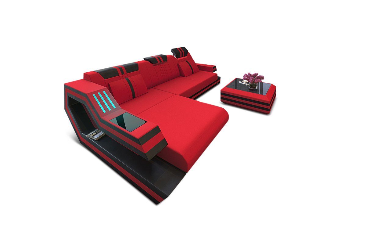 Dreams Ravenna Polster Form L Mikrofaser Sofa rot-schwarz Ecksofa wahlweise Couch M Ecksofa mit Stoffsofa Bettfunktion Stoff,