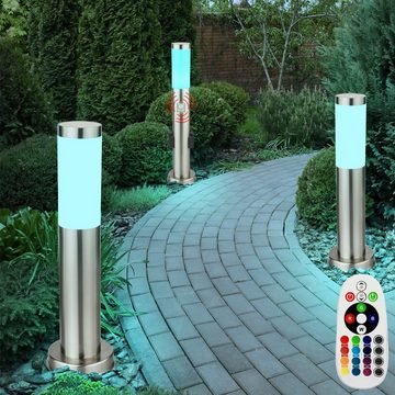 etc-shop LED Außen-Stehlampe, Leuchtmittel inklusive, Warmweiß, Farbwechsel, 3er Set RGB LED Außen Leuchten Dimmer Fernbedienung Garten Lampen