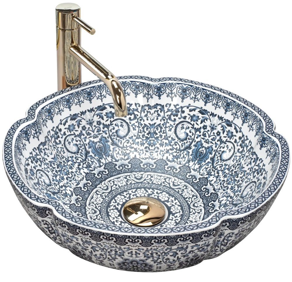 wohnwerk.idee Aufsatzwaschbecken Vintage Waschschale orientalisch Blau-Weiß günstig online kaufen