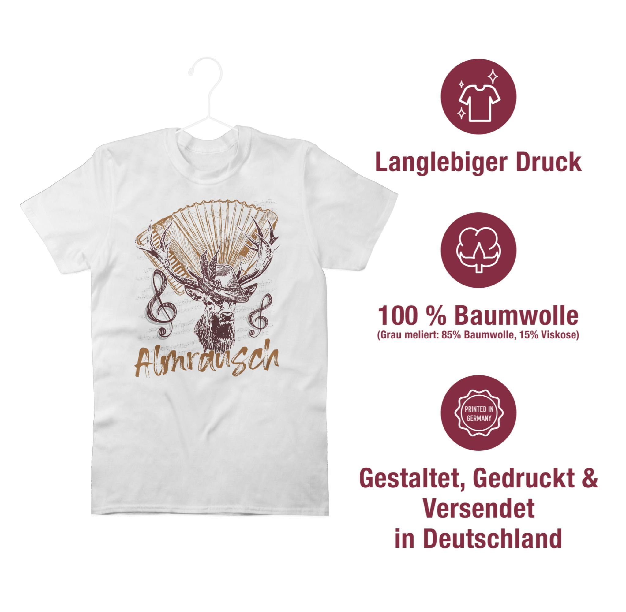 Shirtracer T-Shirt Almrausch Hirsch 02 Almerer für Mode Alpen Oktoberfest Tradition Weiß Herren