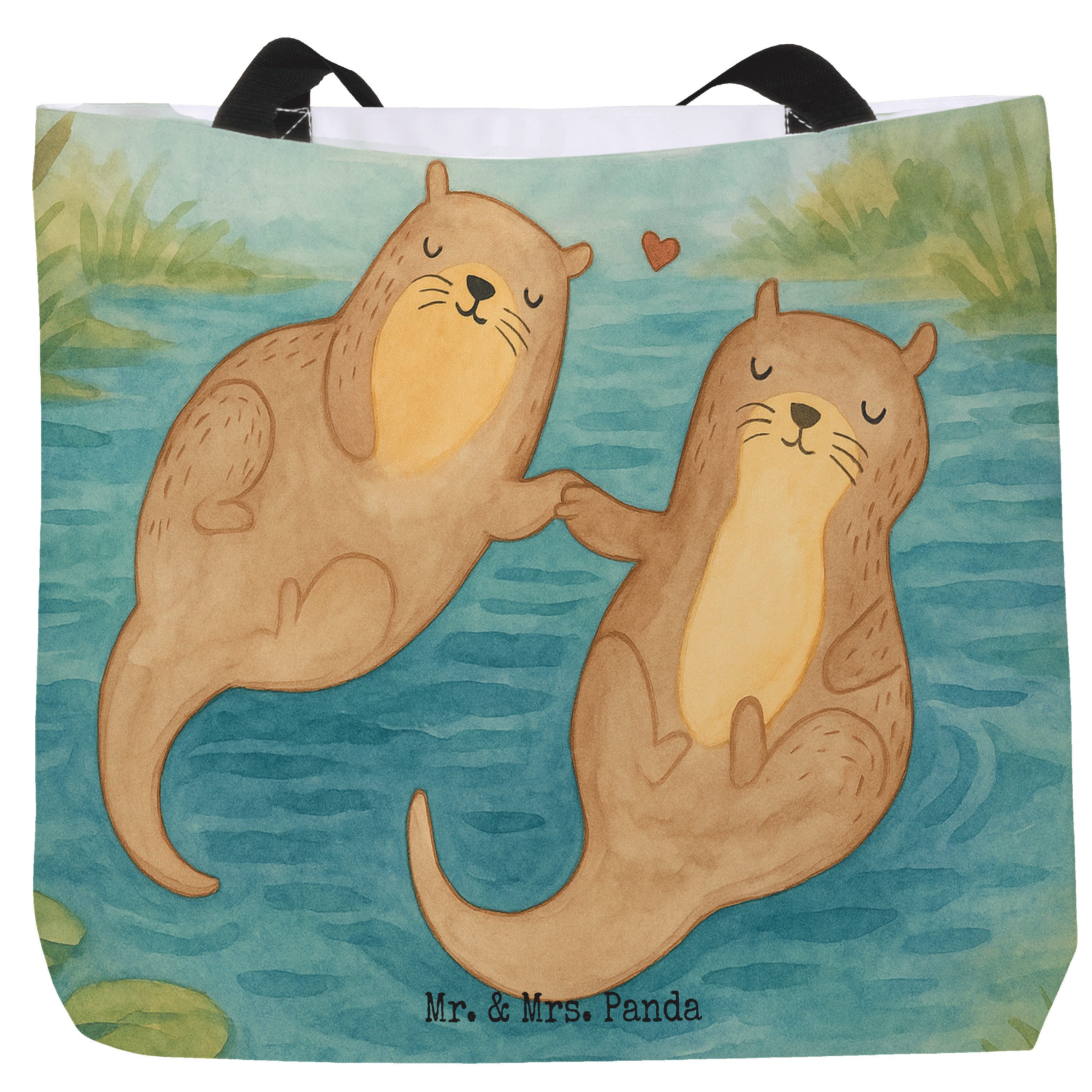 Shopper Otter Hände halten Design, Schultasche, Weiß, Tasche, Stoffbeutel, gl
