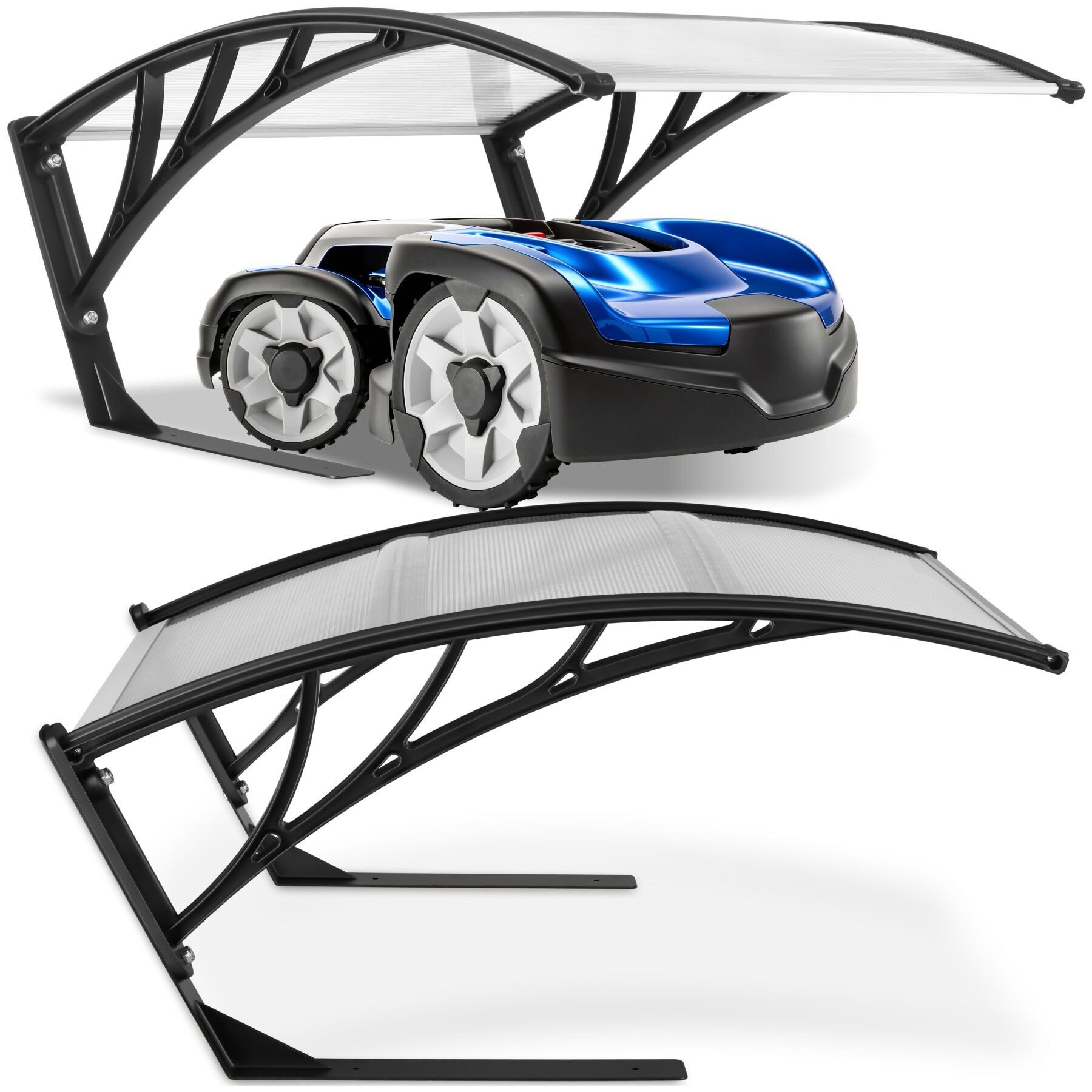 tectake Mähroboter-Garage Rasenmäher-Roboter-Garage Inkl. 4 Erdnägeln, 81 x 100 x 48 cm, für Rasenmäher, (Mähroboter-Unterstand Domus, in transparent), gewölbtes Dach für Wasserablauf, witterungs- und UV-beständig, stabil