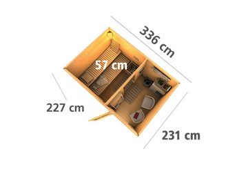 KONIFERA Saunahaus Uwe 2, BxTxH: 336 x 231 x 227 cm, 38 mm, (Set) anthrazit, mit Ofen 9 kW Bio ext. Steuerung