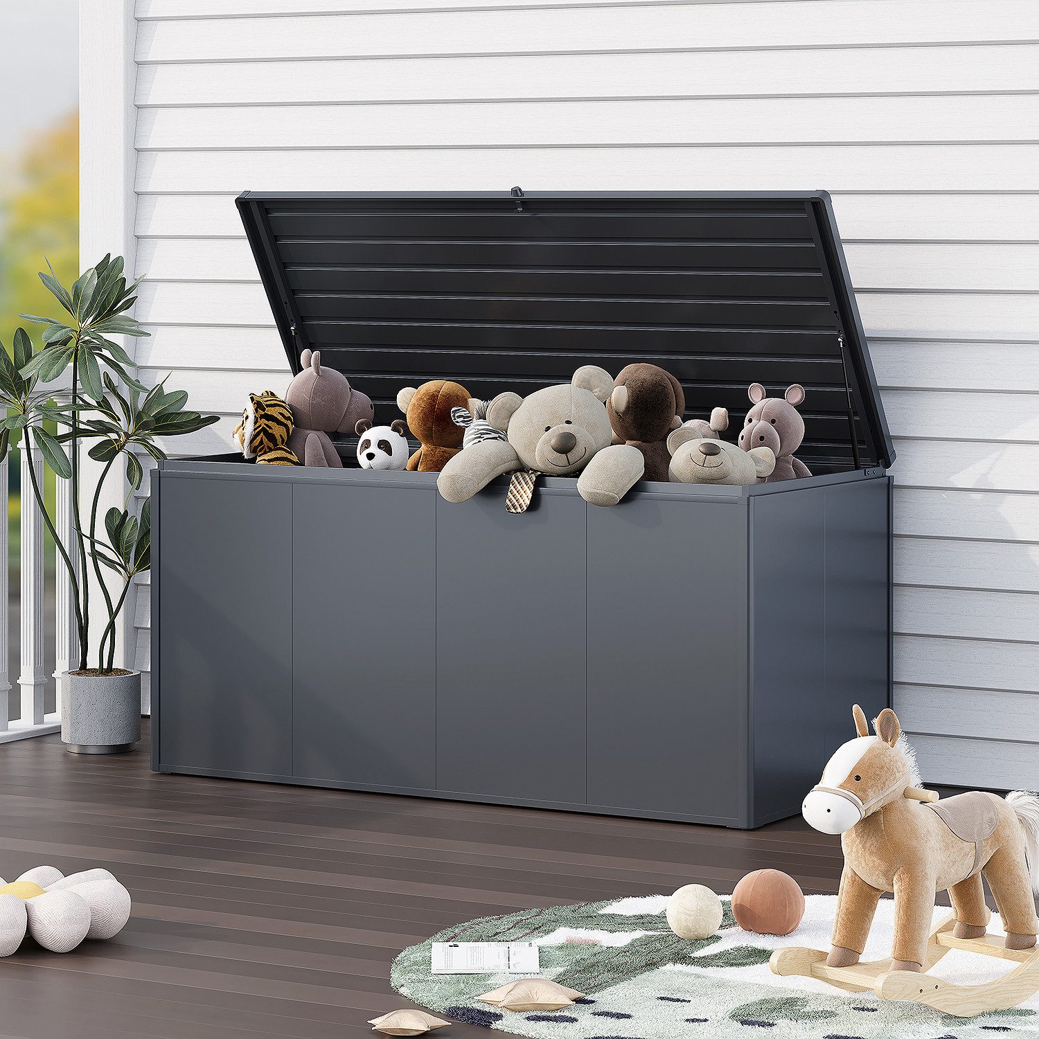 Weide Gartenbox Aufbewahrungsbox 2000 L aus verzinktem Stahl wetterfest in Anthrazit