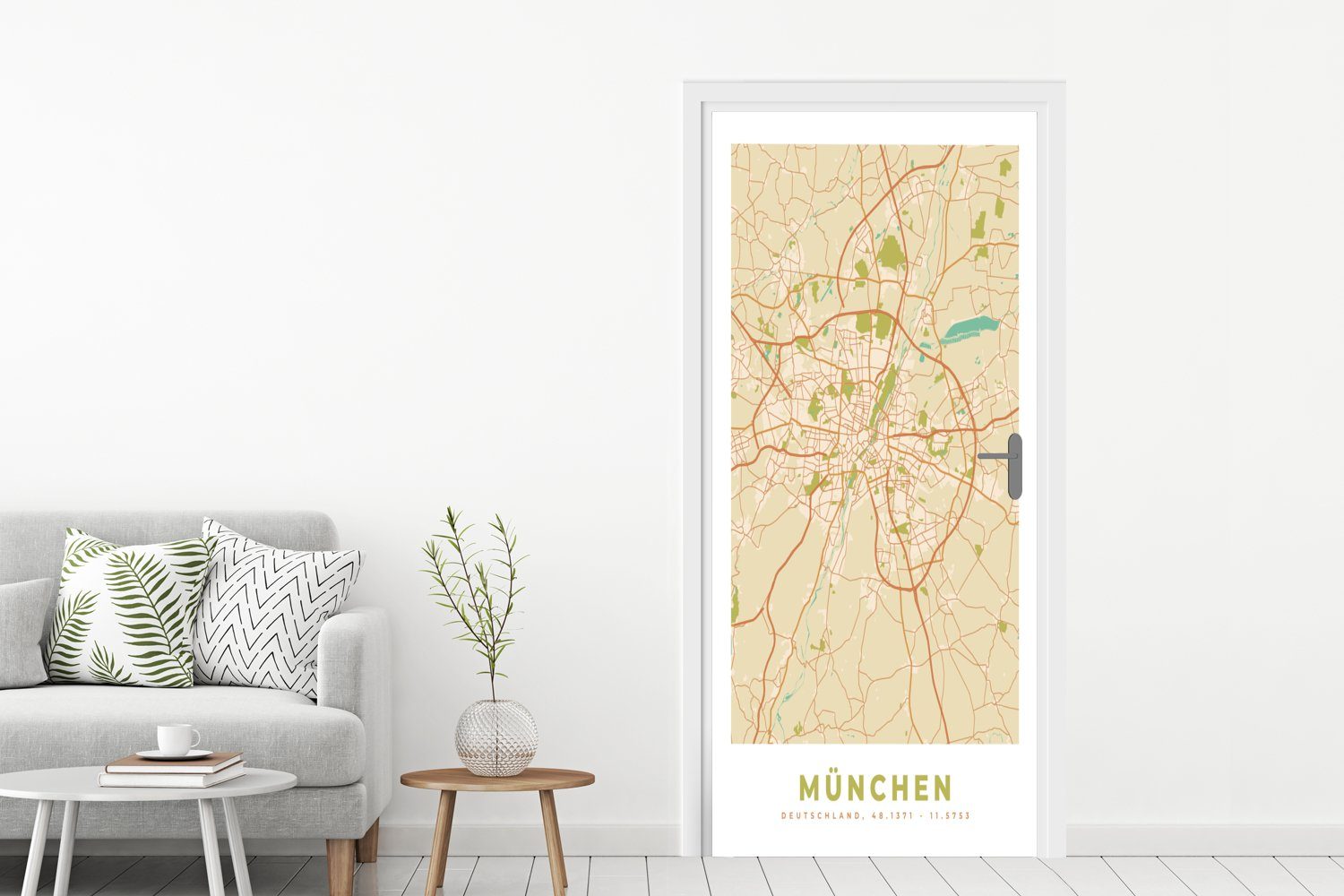 MuchoWow cm - Türtapete Karte 75x205 Türaufkleber, - Fototapete Vintage Stadtplan, - Tür, (1 Matt, St), für bedruckt, München