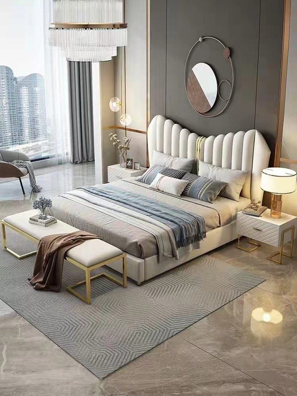 JVmoebel Polsterbett Luxuriöses Textilbett für modernes Schlafzimmer, hochwertig neu, Made in Europa