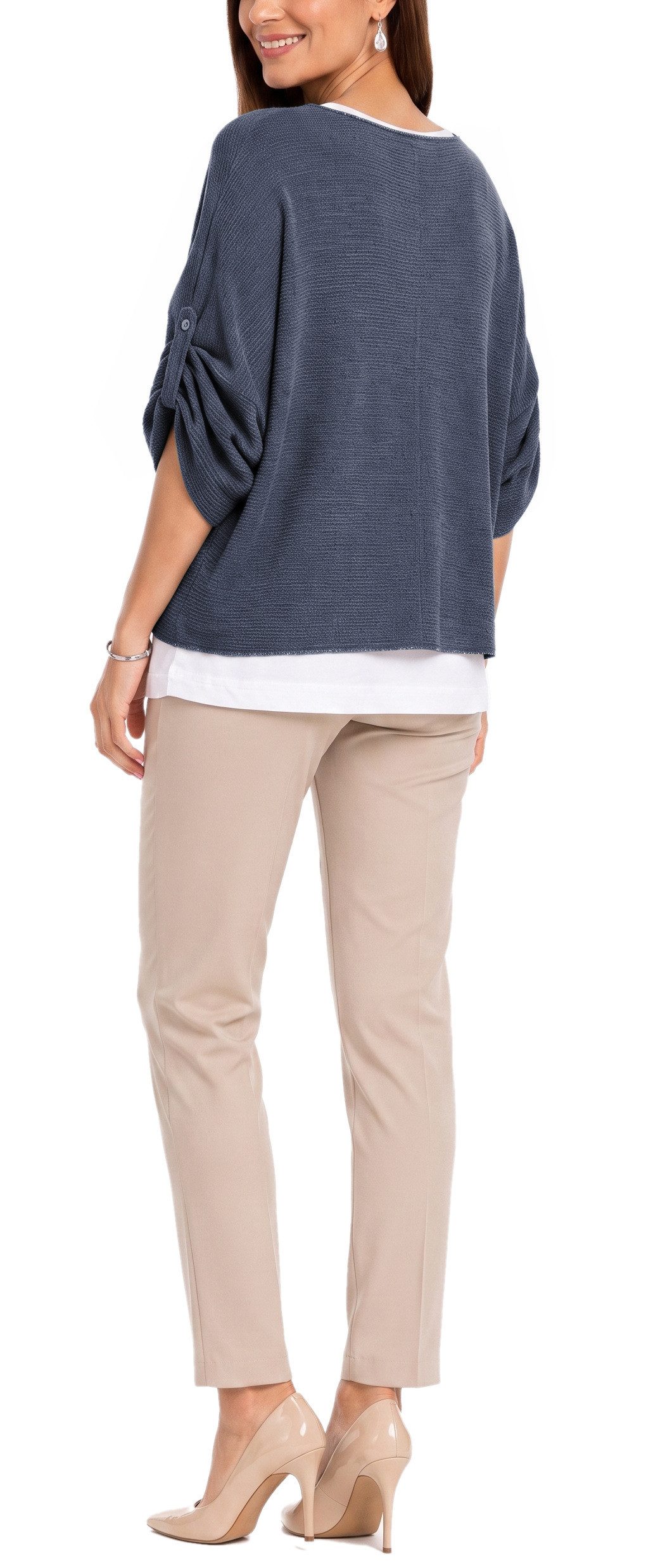 dy_mode Blusenshirt Damen Blusenshirt Oberteil 2-in-1 Lagenlook Shirt Fledermausärmel 2-teilige Set, inkl. Halskette, Fledermausärmel – Bild 2 von 5