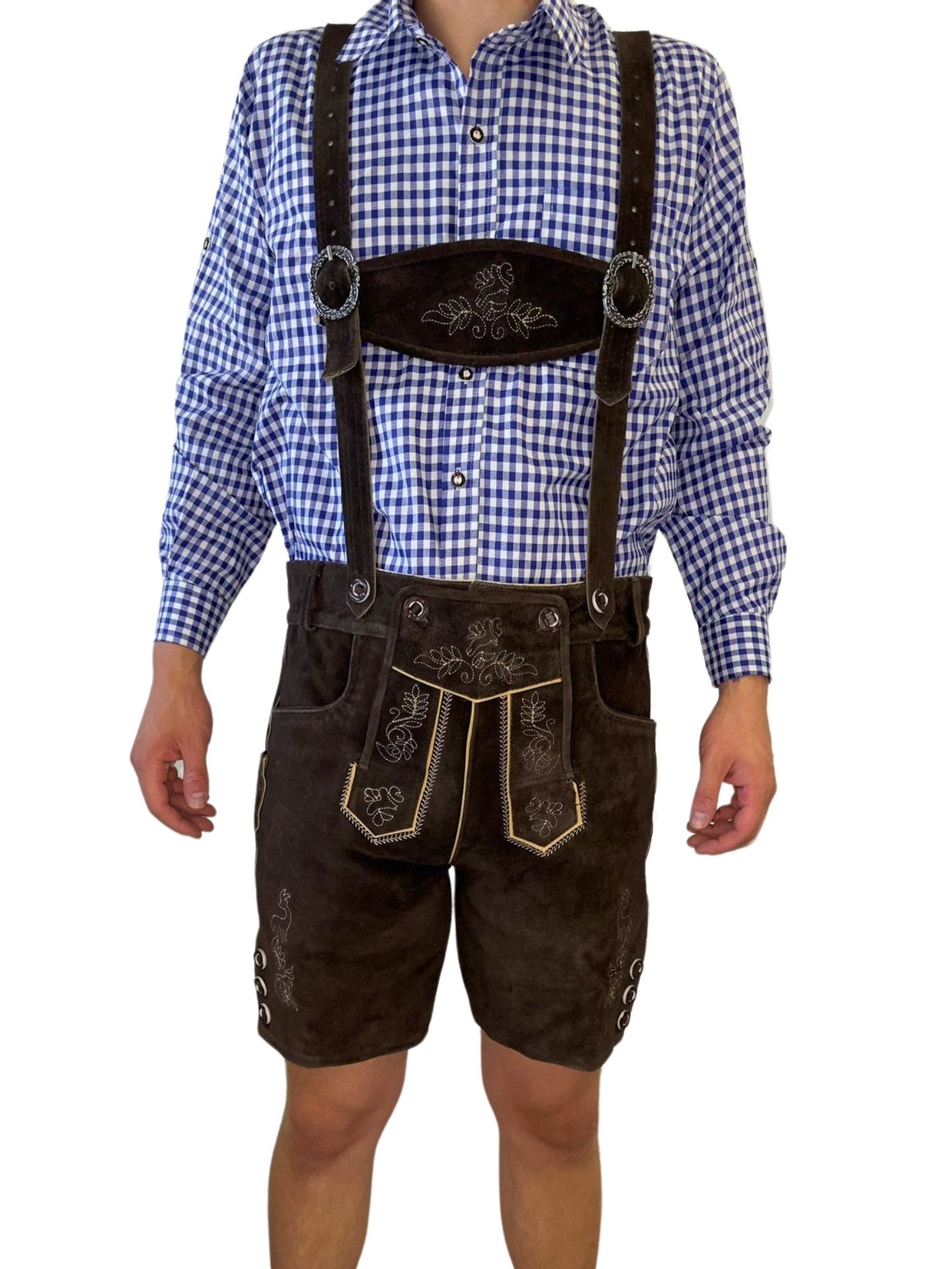 Dretaild Trachtenlederhose Herren Lederhose Tracht Kurz mit Hosenträgern