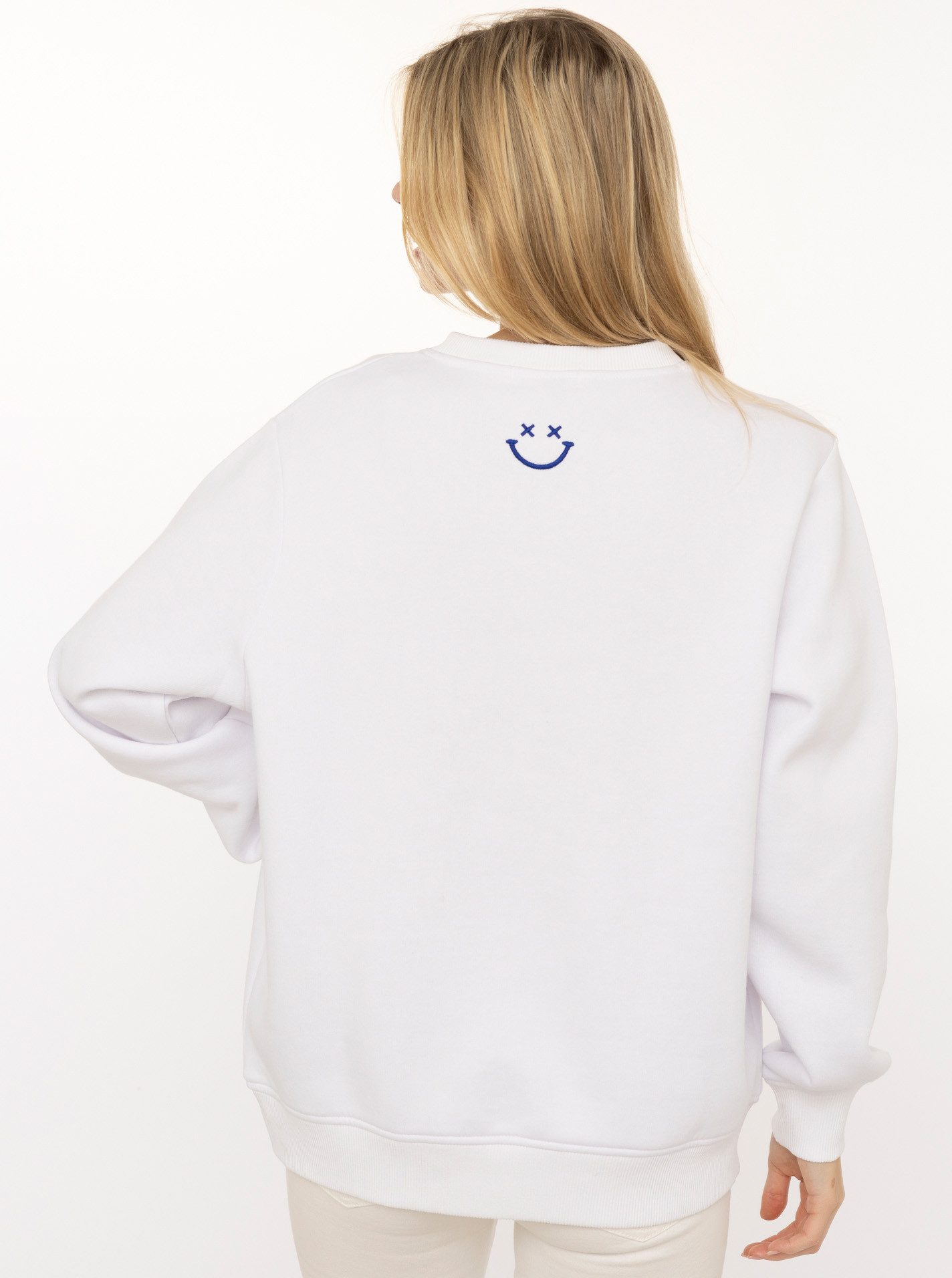 Zwillingsherz Hoodie "Smile Smile Smile" Rundhals, Stickerei in Neon, fröhliche Botschaft – Bild 3 von 5
