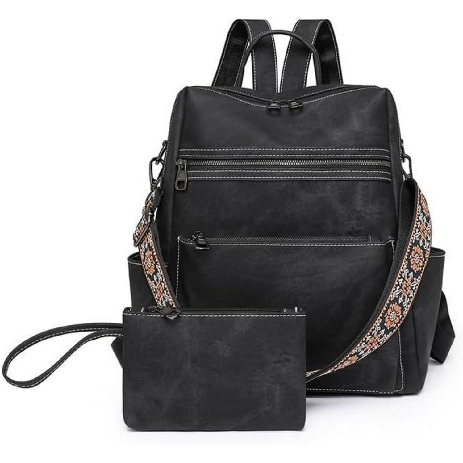 LuxusKollektion Freizeitrucksack Rucksack Damen Diebstahlschutz Wasserdicht PU Mehrzweck Schwarz
