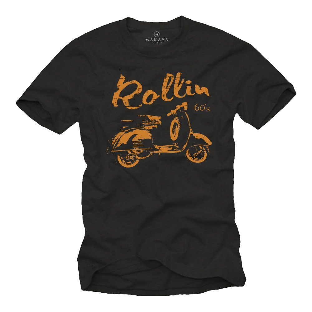 MAKAYA Print-Shirt Vintage 60er - Schwarz Retro Geschenke Jahre Roller T-Shirt Motiv Herren