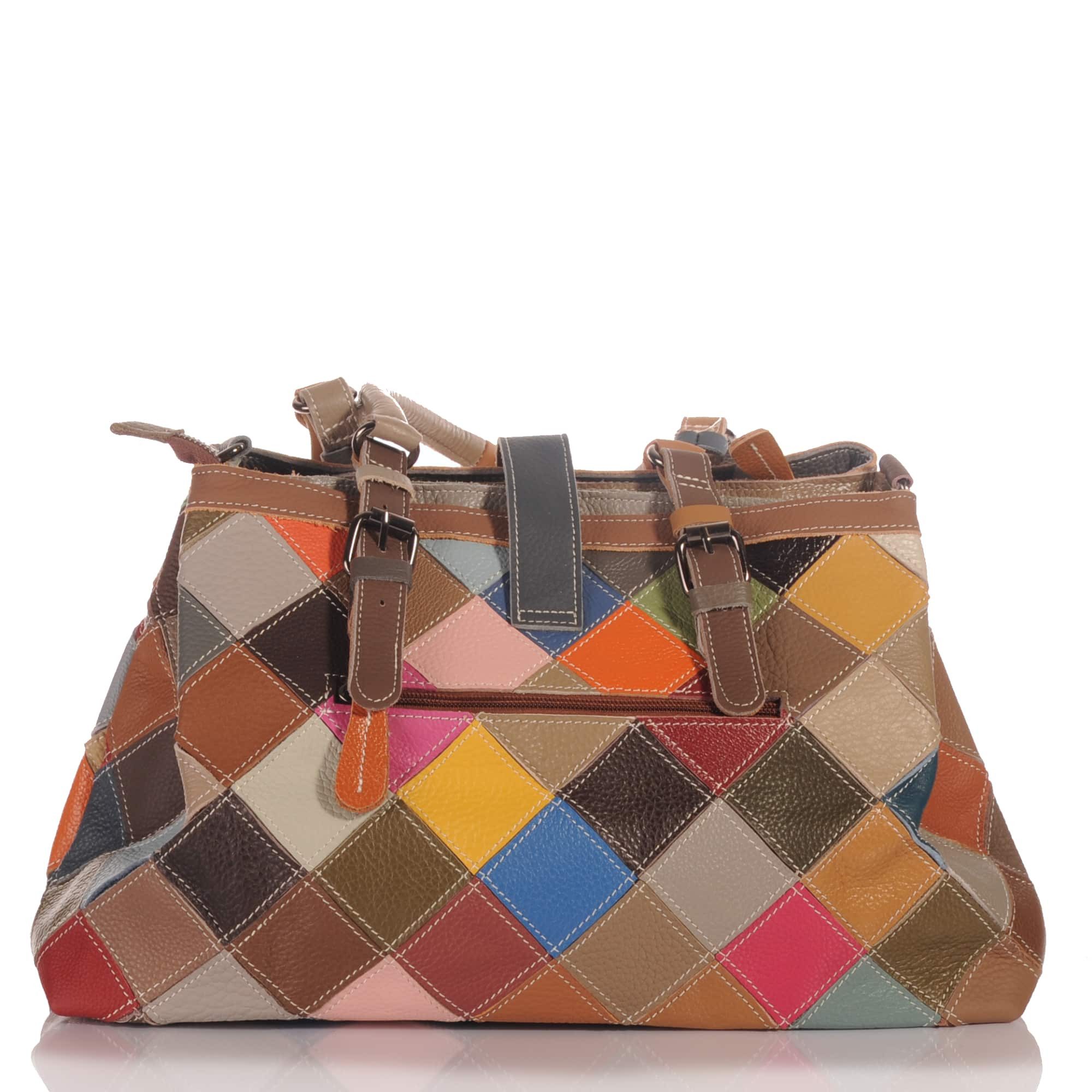 KMISSO Henkeltasche Damen Patchwork Leder Umhänge Schulter Handtasche Italien 30658 (1-tlg), im eleganten Look