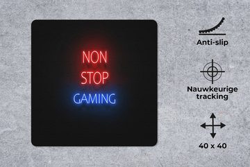 MuchoWow Gaming Mauspad Text - Spiele - Nonstop-Spiele - Neon - Schwarz (1-St), Mousepad mit Rutschfester Unterseite, Gaming, 40x40 cm, XXL, Großes