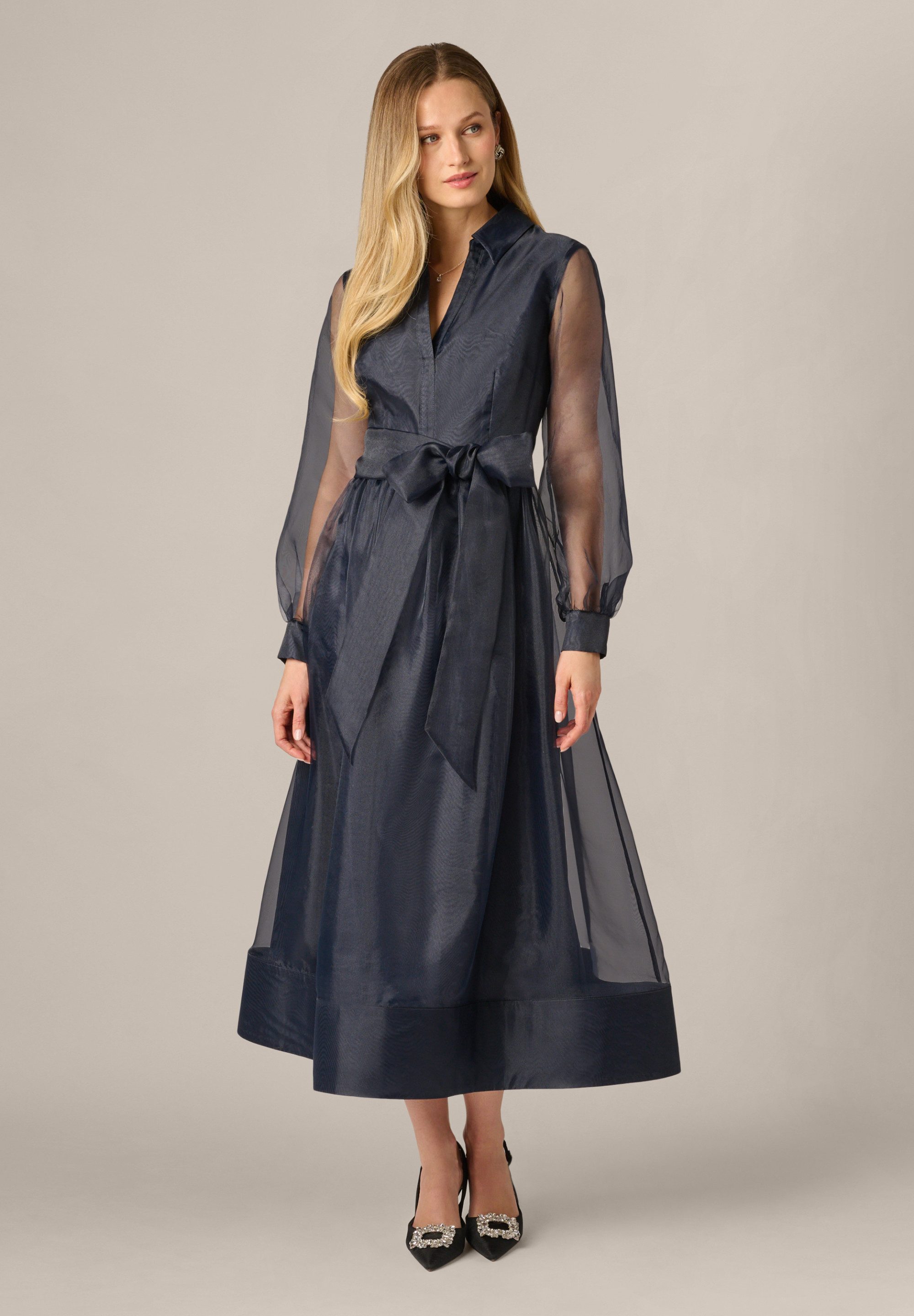 Adrianna Papell Shirtkleid Organza Ankle Shirtdress Klassisches und luftiges, transparentes knöchellanges Kleid