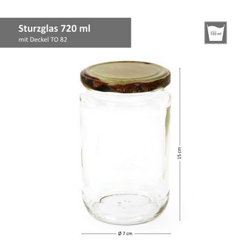 MamboCat Einmachglas 12er Set Rundglas 720 ml To 82 Holzdekor Deckel incl. Rezeptheft, Glas