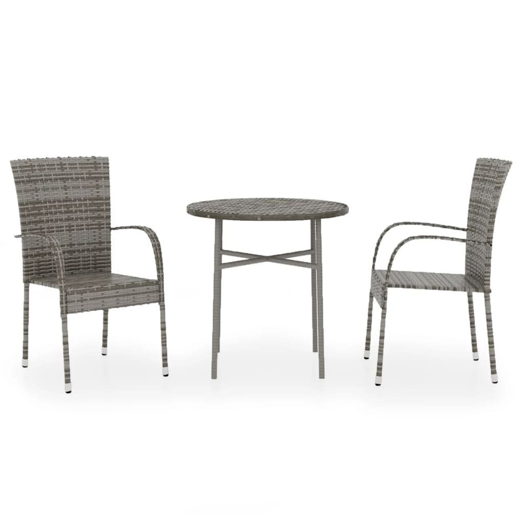 vidaXL Garten-Essgruppe 3-tlg. Garten-Essgruppe Poly Rattan Grau, (3-tlg)