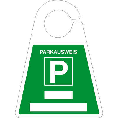 Dreifke Hinweisschild Parkausweis mit Parkplatzzeichen, beschriftbar, grün, PVC, 120x165mm
