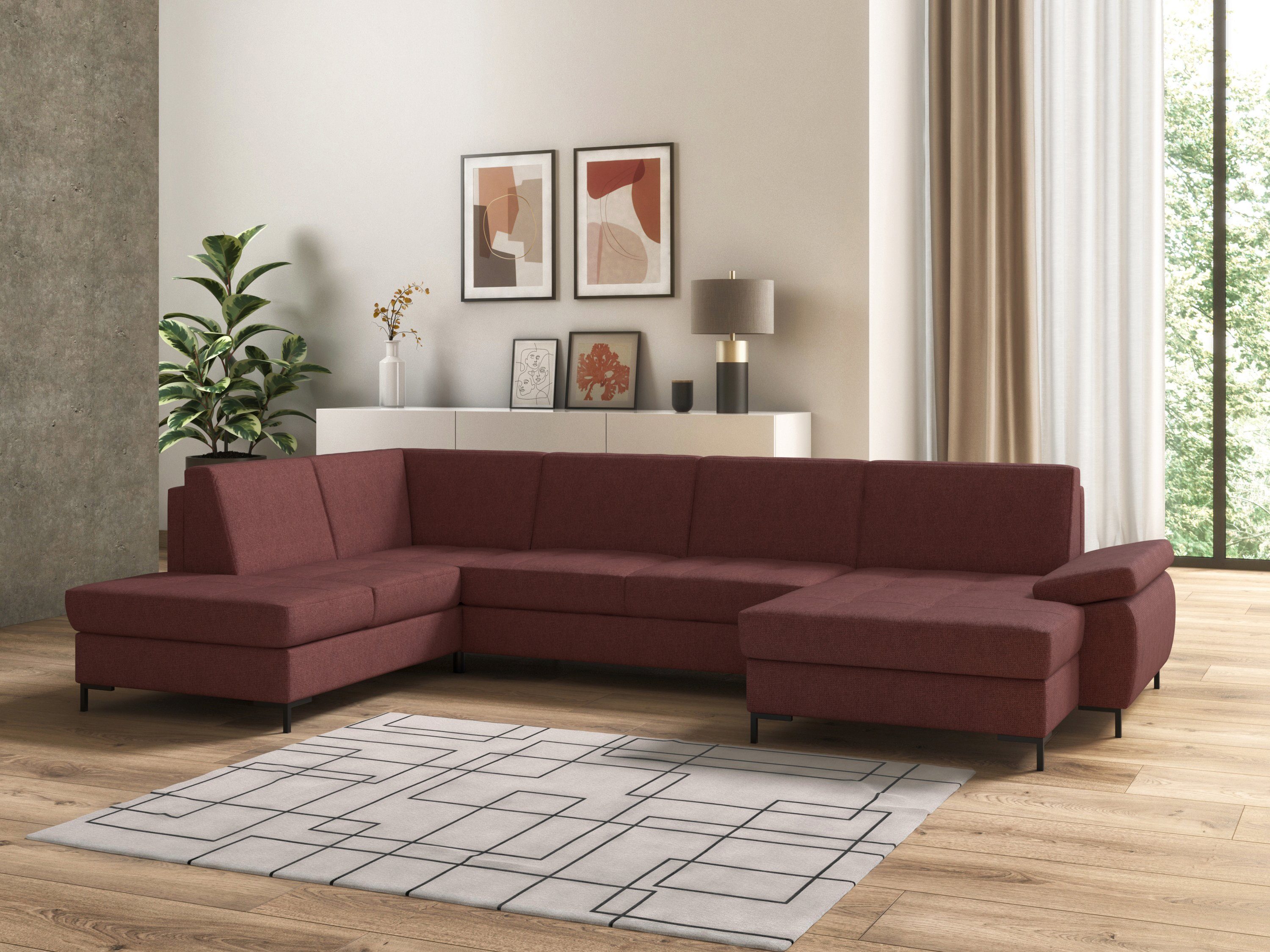 DOMO collection Wohnlandschaft Capelo, komfortabel, klare Linien zeichnen dieses Design aus, U-Form, mit Armteilverstellung, wahlweise mit Bettfunktion, Federkern